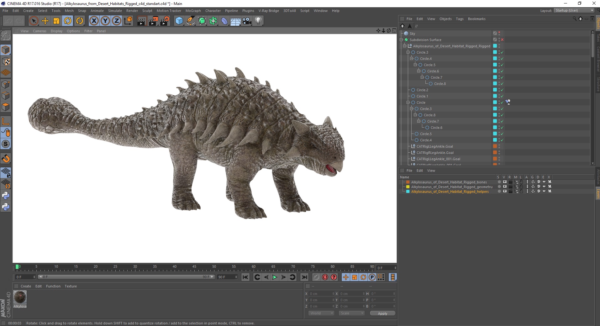 Ankylosaurus from Desert Habitats Rigged for Cinema 4D 3D model