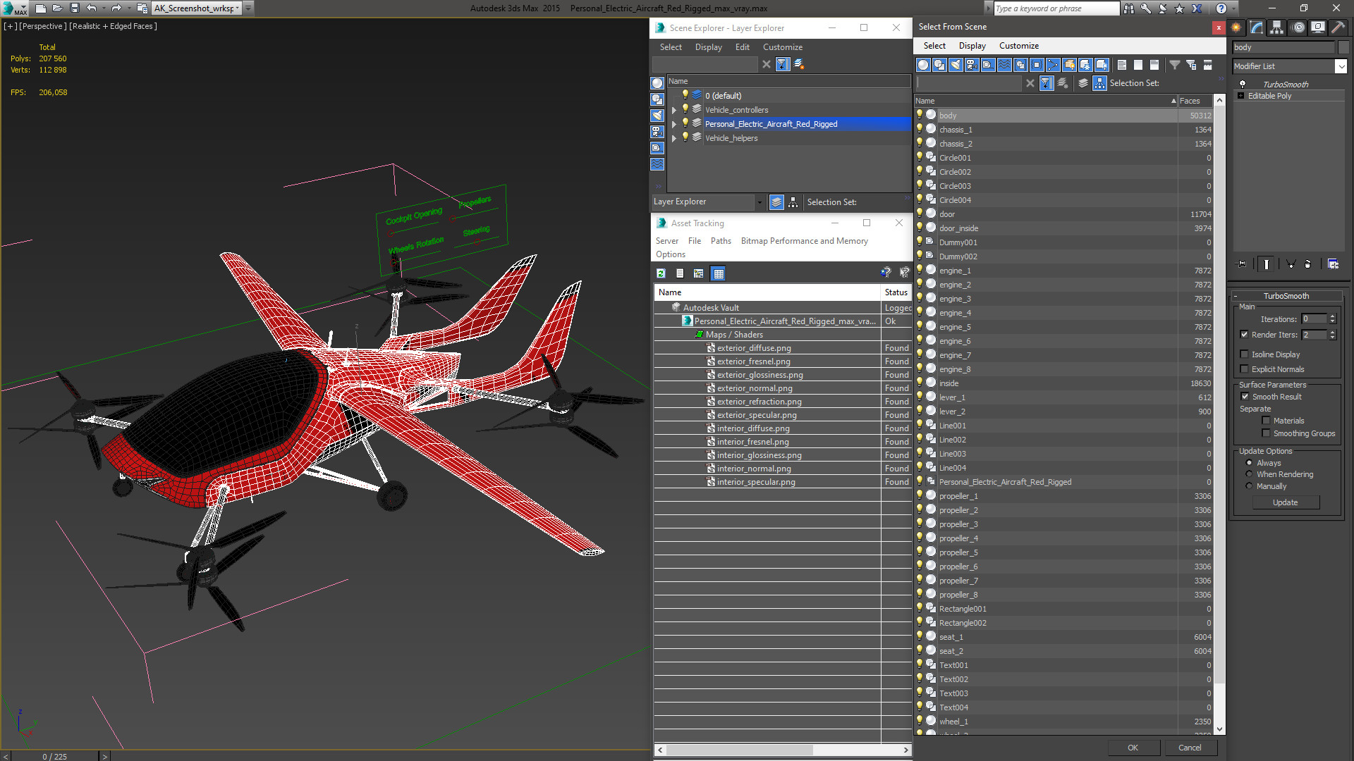 Personal Electric Aircraft Red Rigged 3D