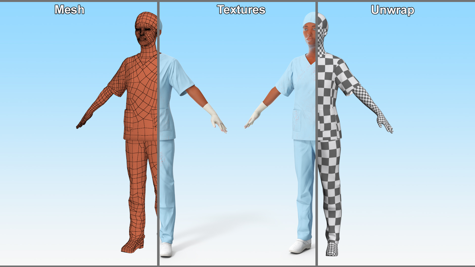 Female Medical Professional in Scrubs with Bloodstains Rigged Fur for Maya 3D model