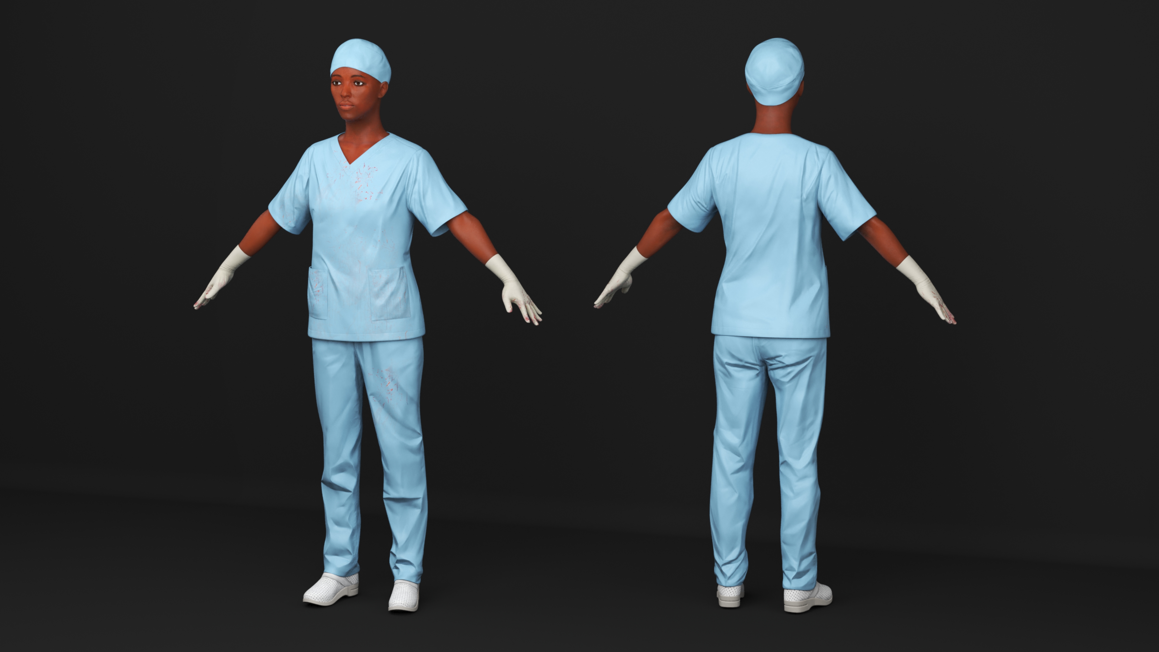 Female Medical Professional in Scrubs with Bloodstains Rigged Fur for Maya 3D model