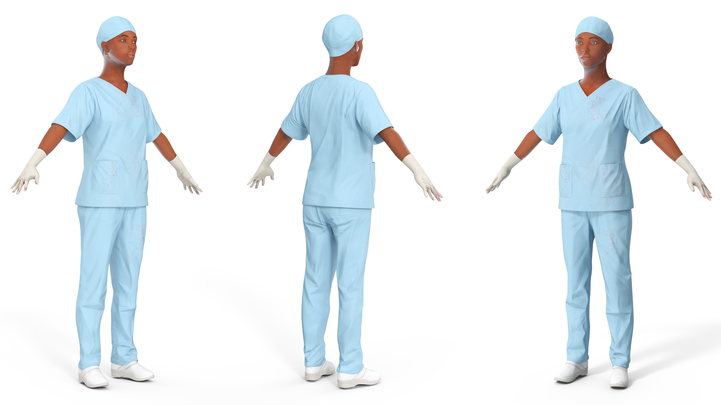 Female Medical Professional in Scrubs with Bloodstains Rigged Fur for Maya 3D model