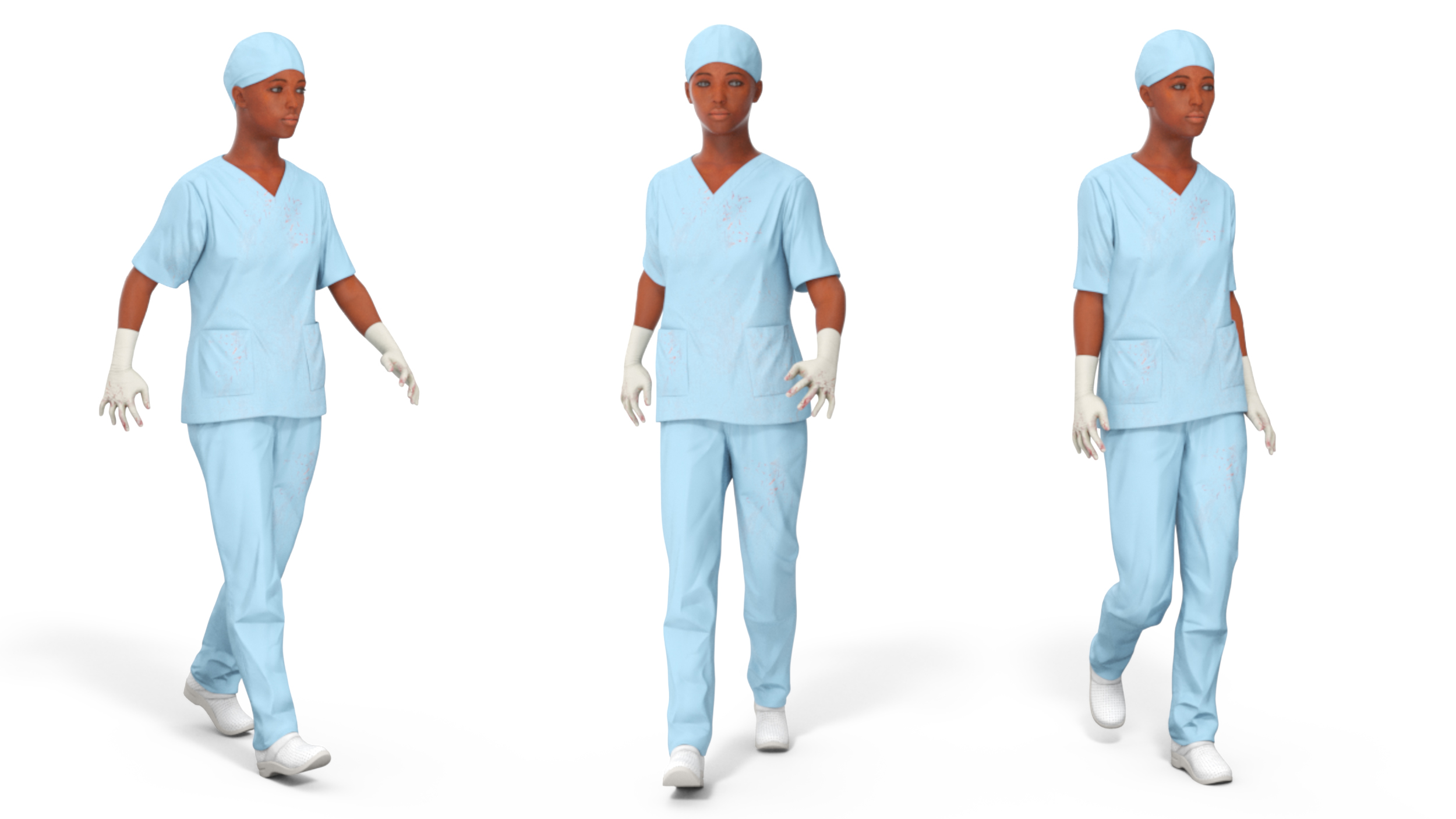 Female Medical Professional in Scrubs with Bloodstains Rigged Fur for Maya 3D model