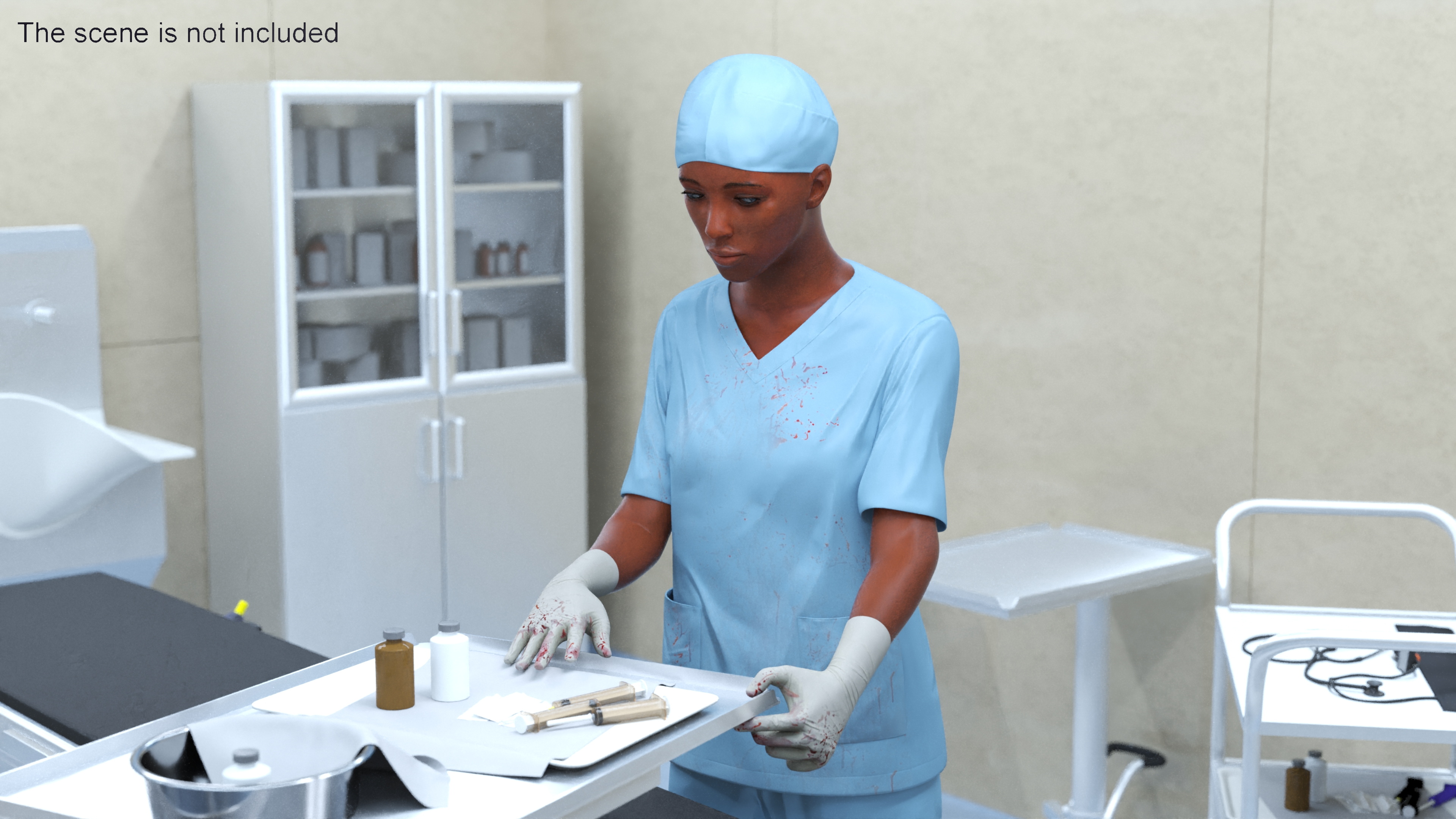 Female Medical Professional in Scrubs with Bloodstains Rigged Fur for Maya 3D model