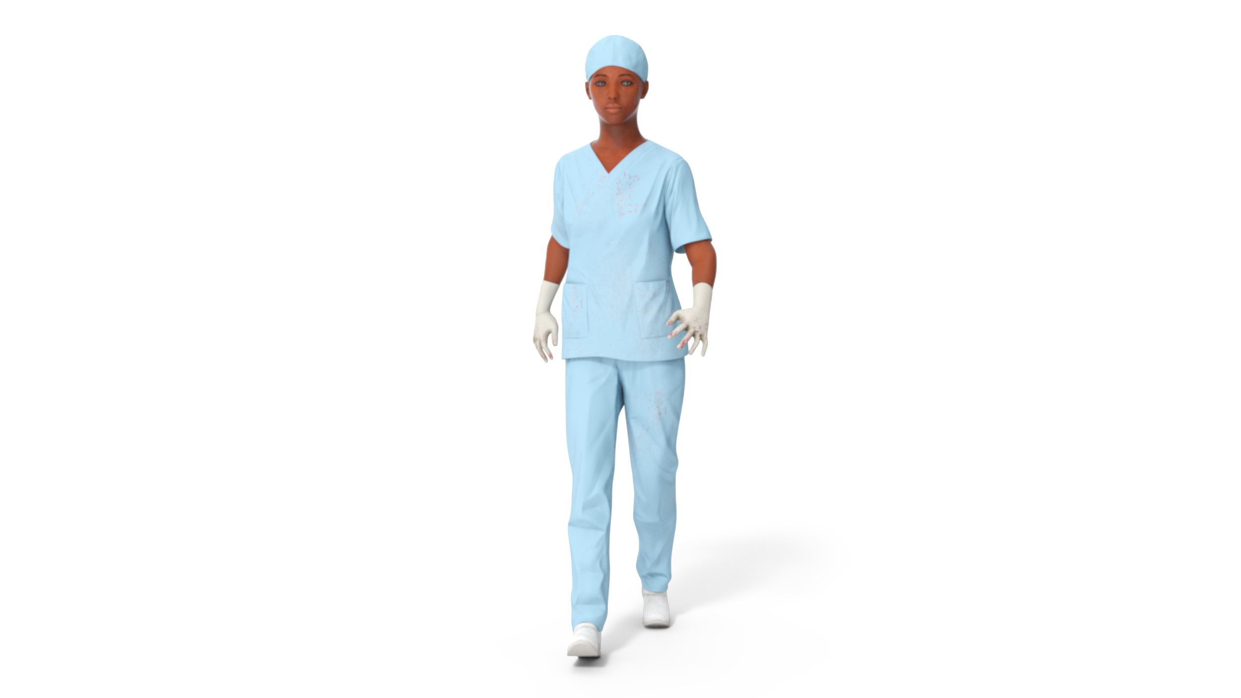 Female Medical Professional in Scrubs with Bloodstains Rigged Fur for Maya 3D model