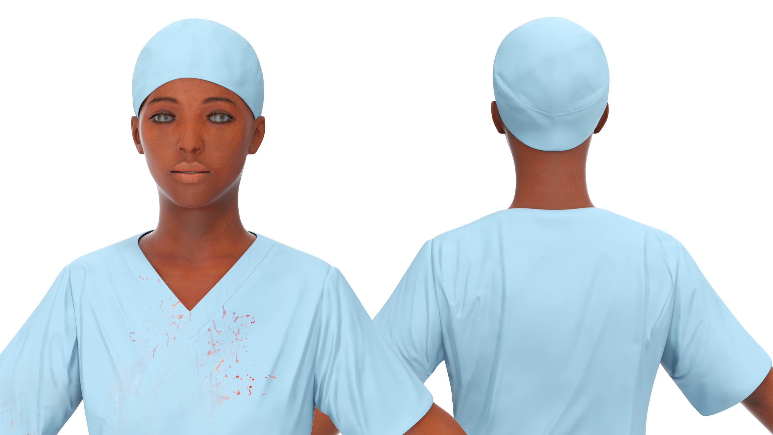 Female Medical Professional in Scrubs with Bloodstains Rigged Fur for Maya 3D model