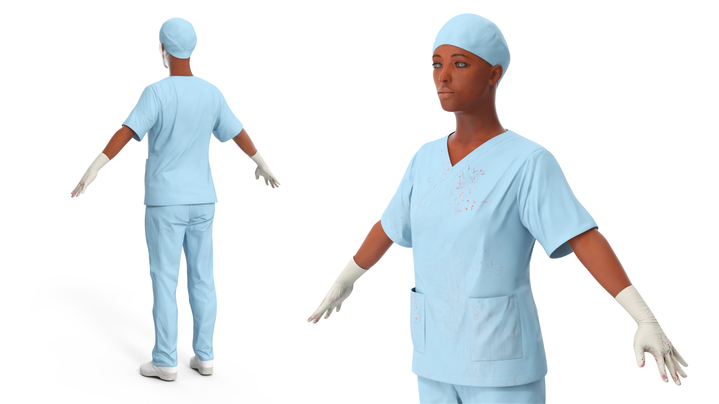 Female Medical Professional in Scrubs with Bloodstains Rigged Fur for Maya 3D model