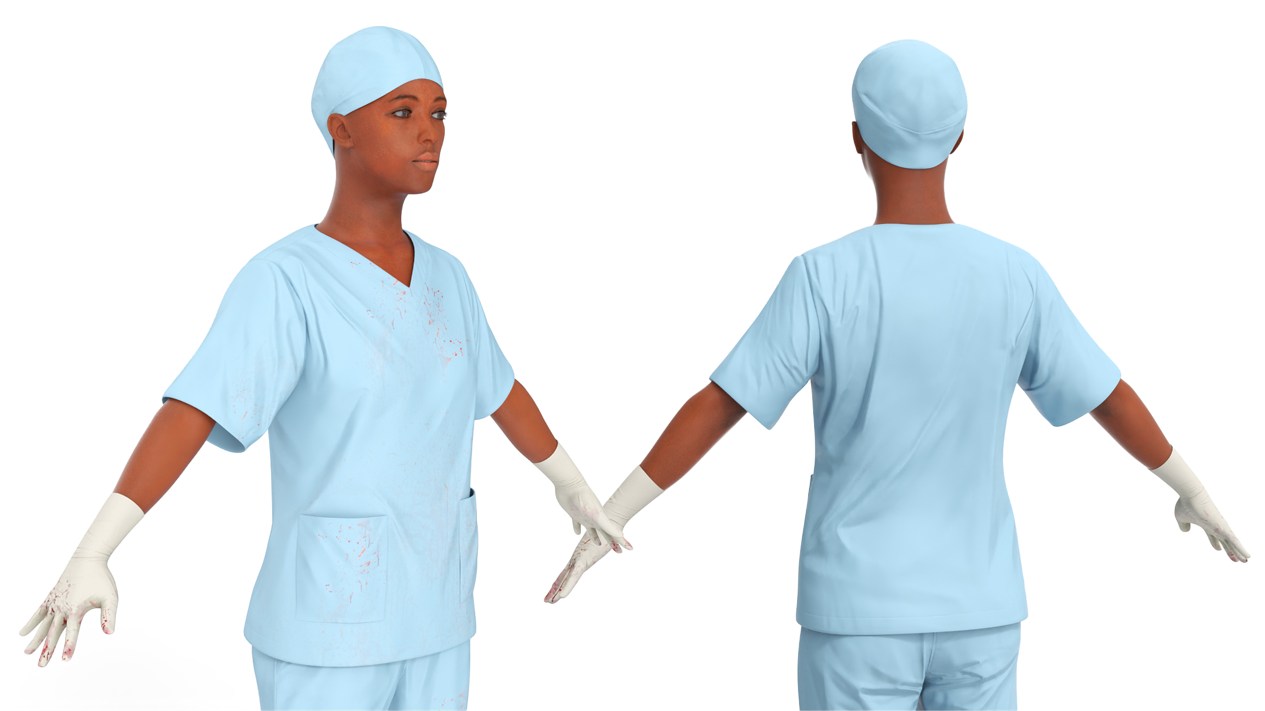 Female Medical Professional in Scrubs with Bloodstains Rigged Fur for Maya 3D model