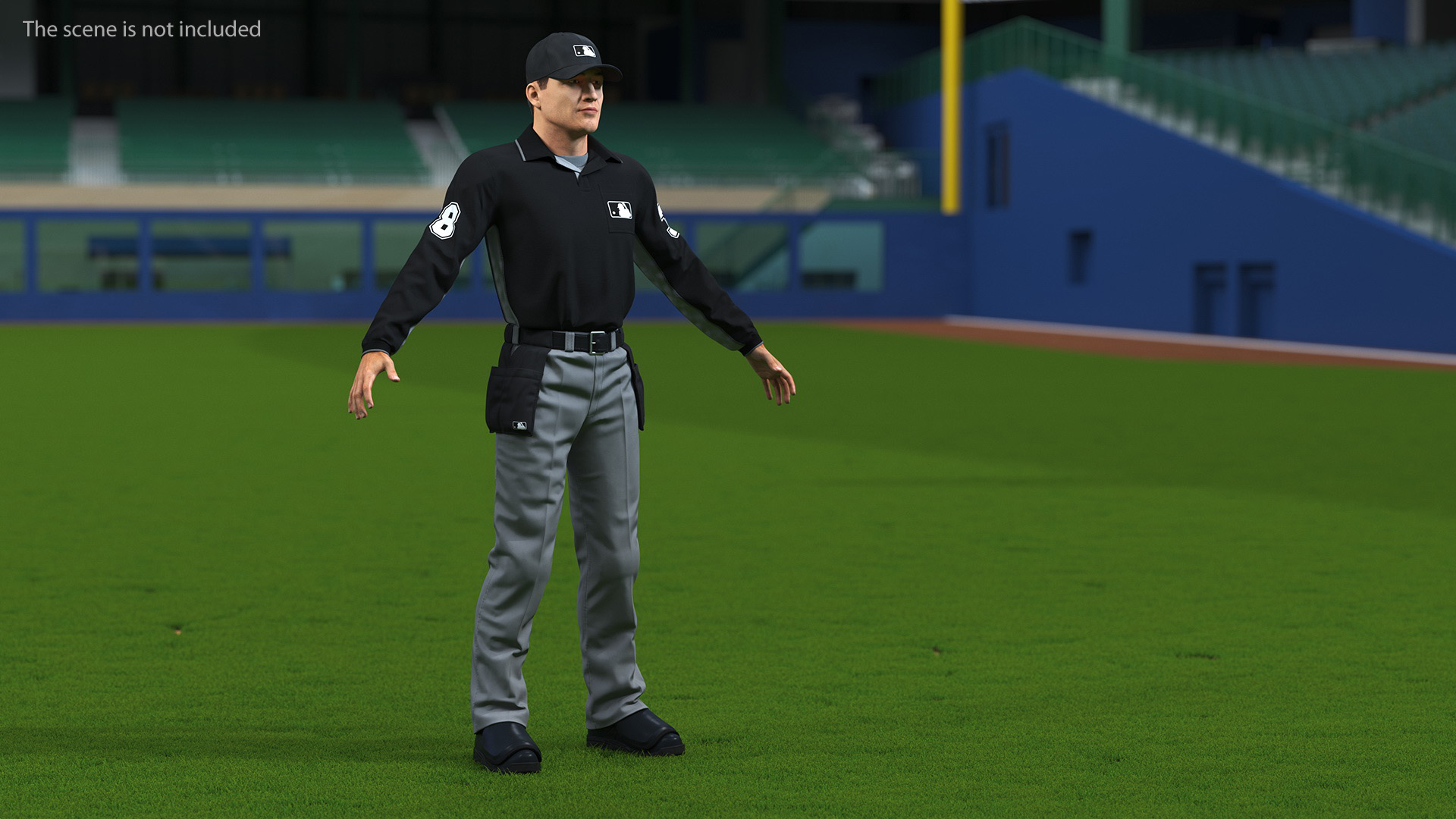 Baseball Umpire in Cap Basic Pose Fur 3D
