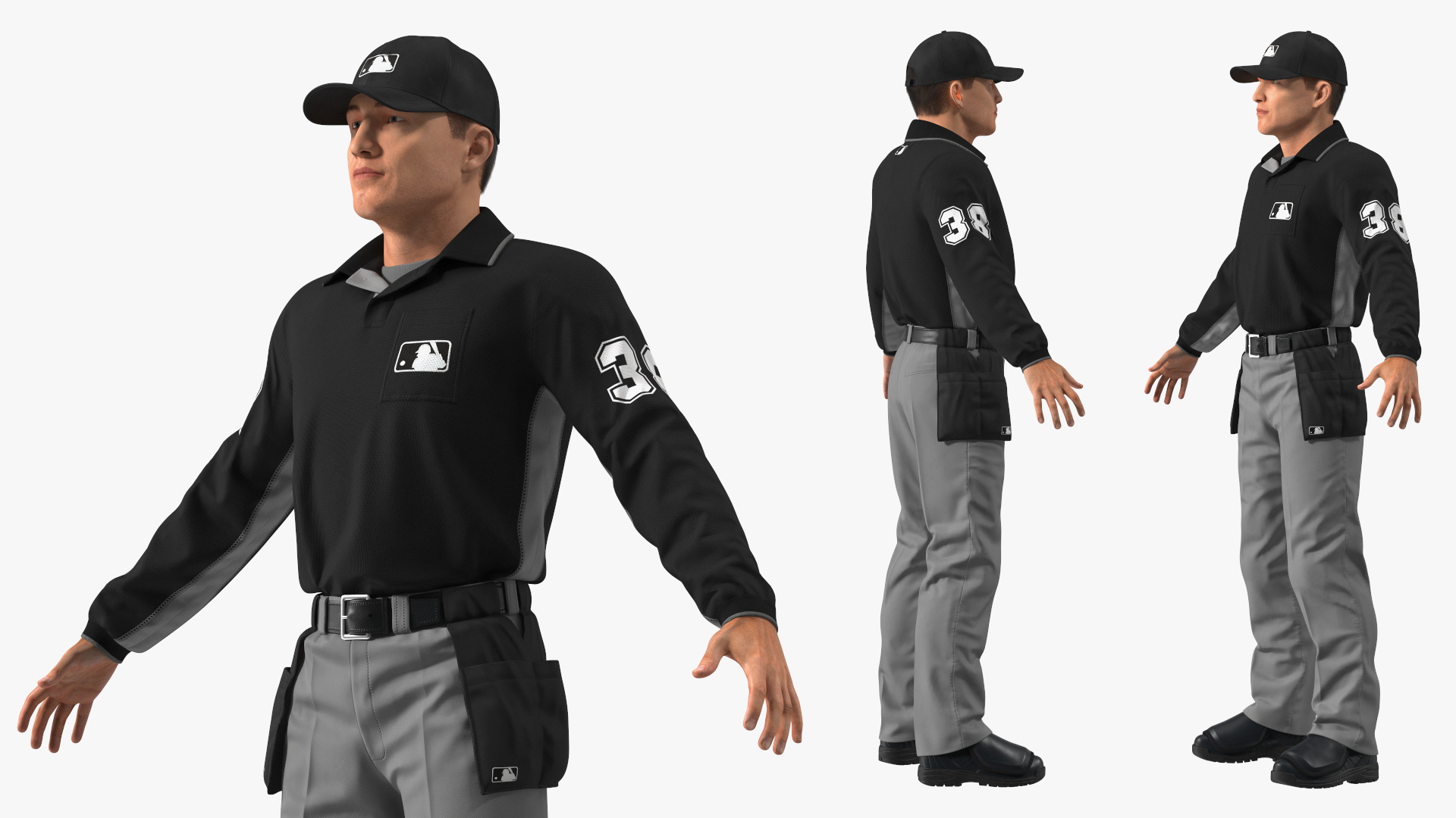 Baseball Umpire in Cap Basic Pose Fur 3D