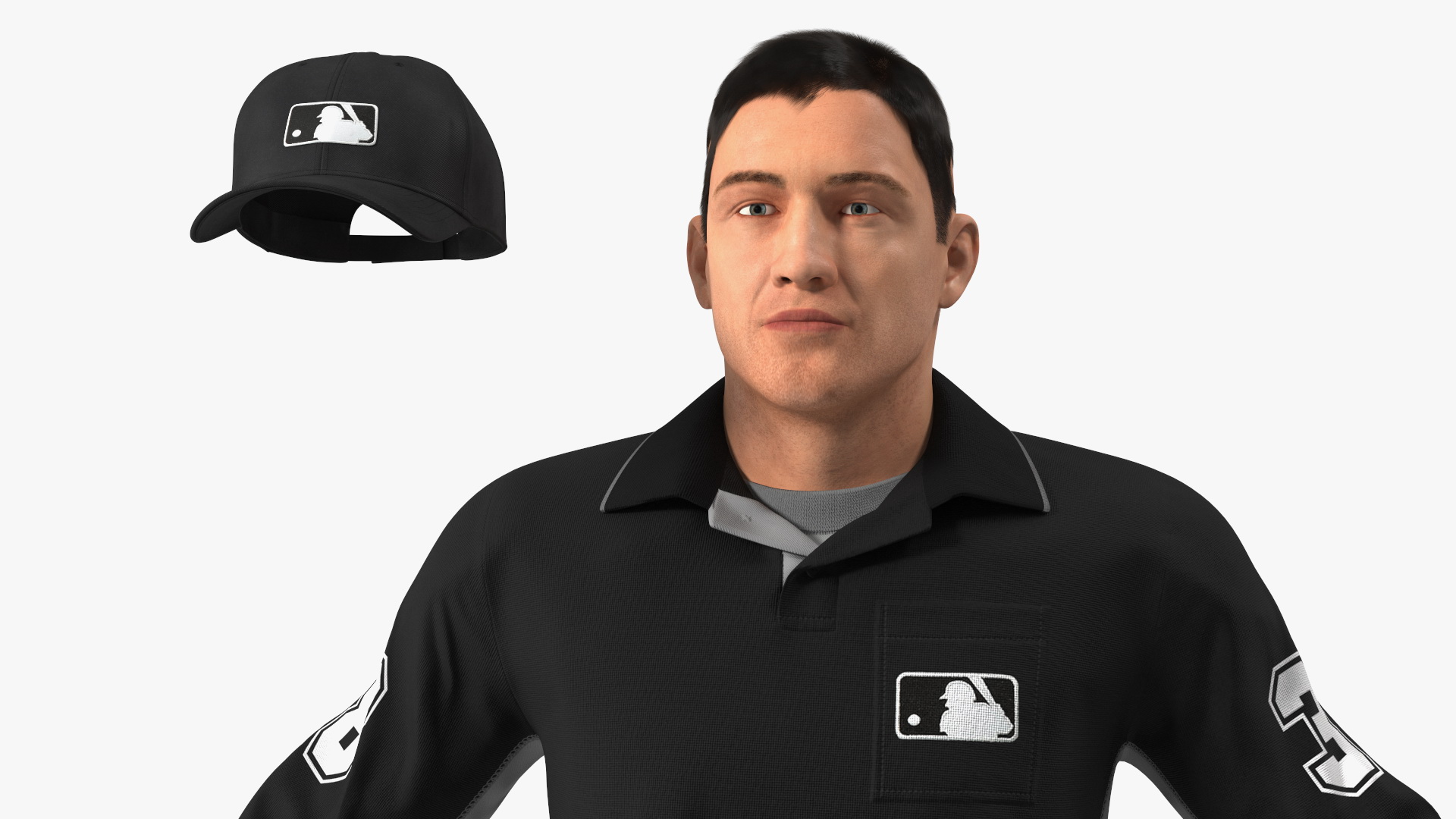 Baseball Umpire in Cap Basic Pose Fur 3D