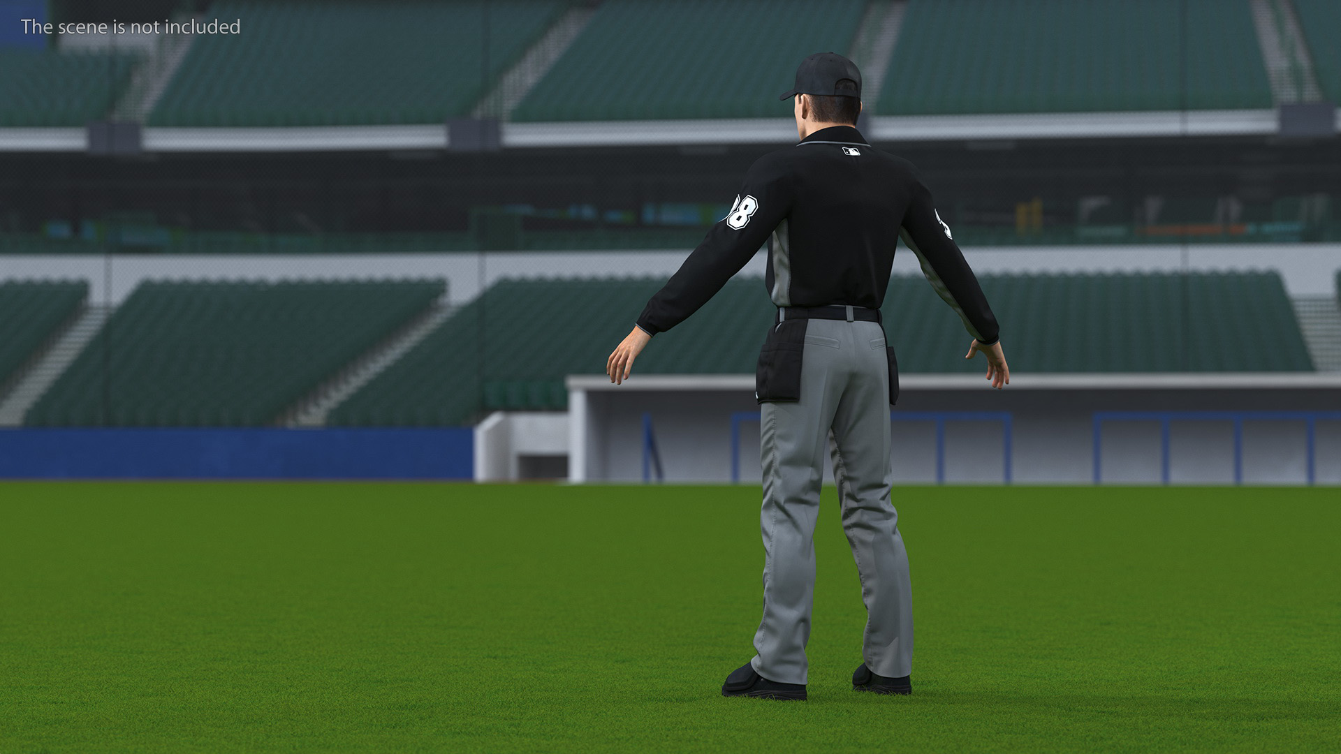 Baseball Umpire in Cap Basic Pose Fur 3D