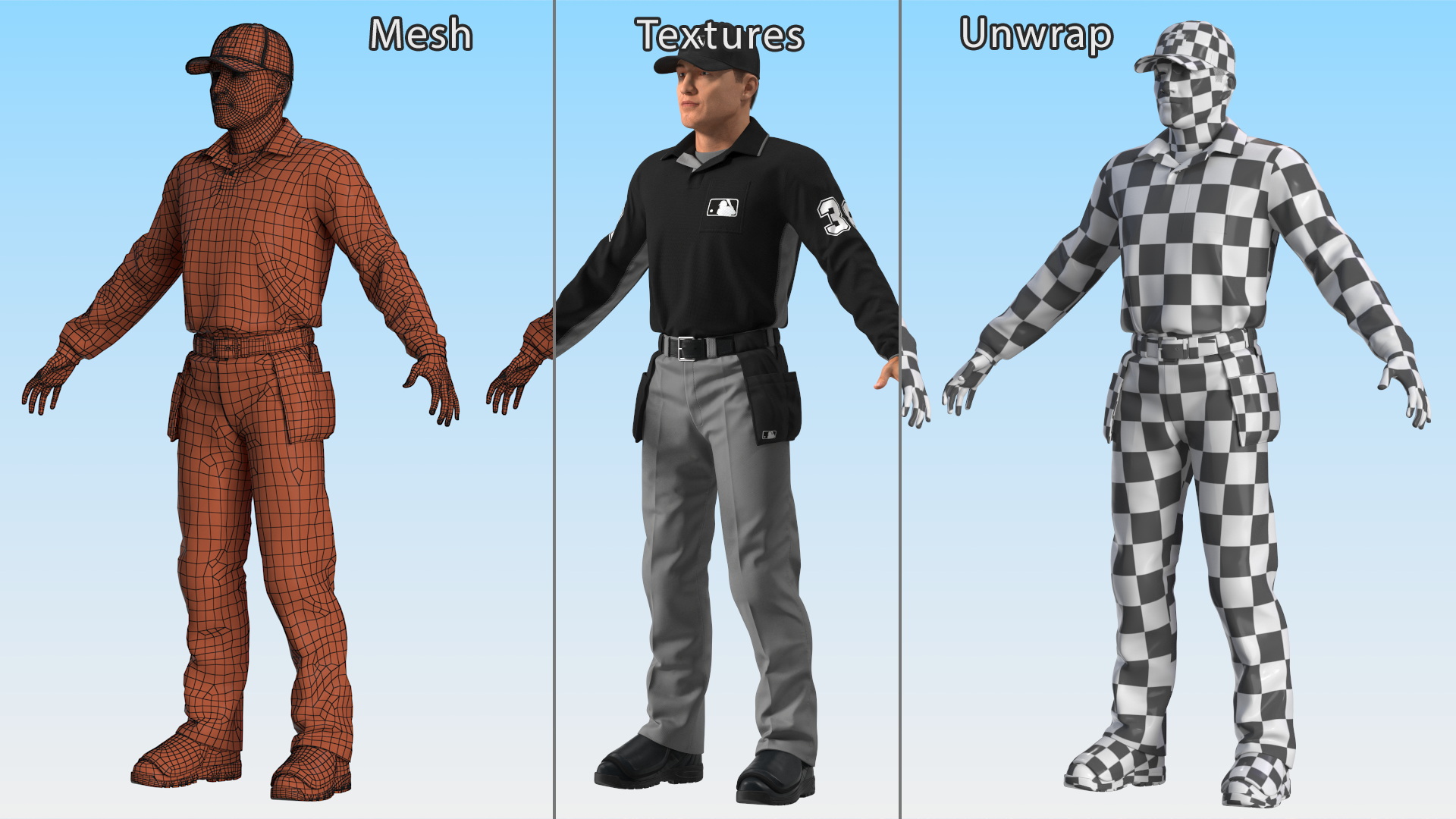 Baseball Umpire in Cap Basic Pose Fur 3D