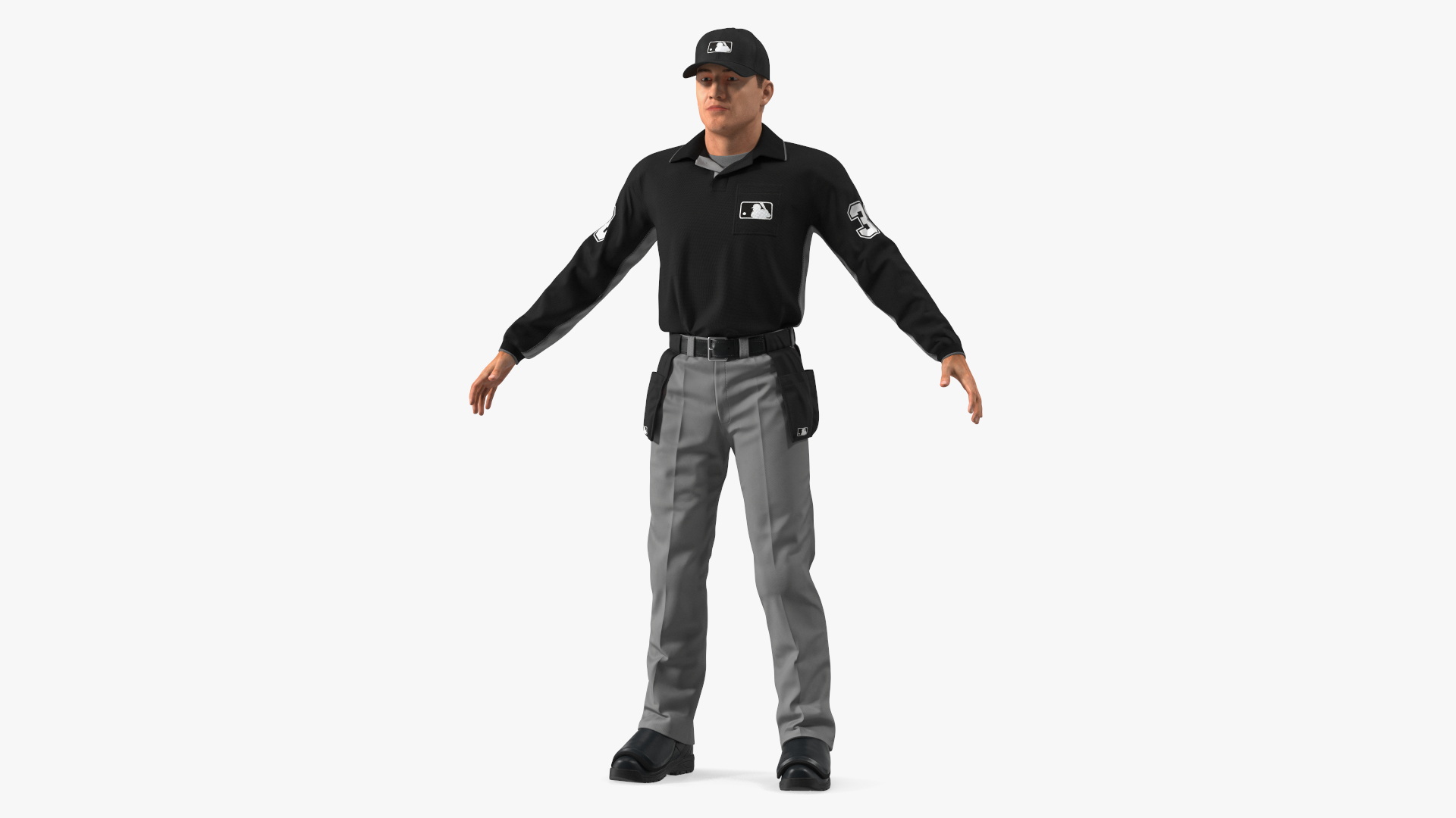 Baseball Umpire in Cap Basic Pose Fur 3D