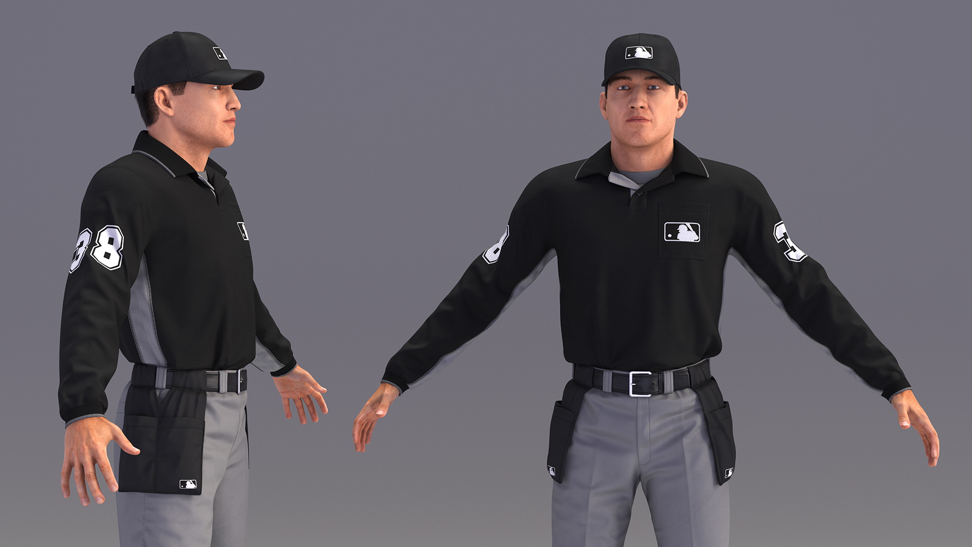 Baseball Umpire in Cap Basic Pose Fur 3D