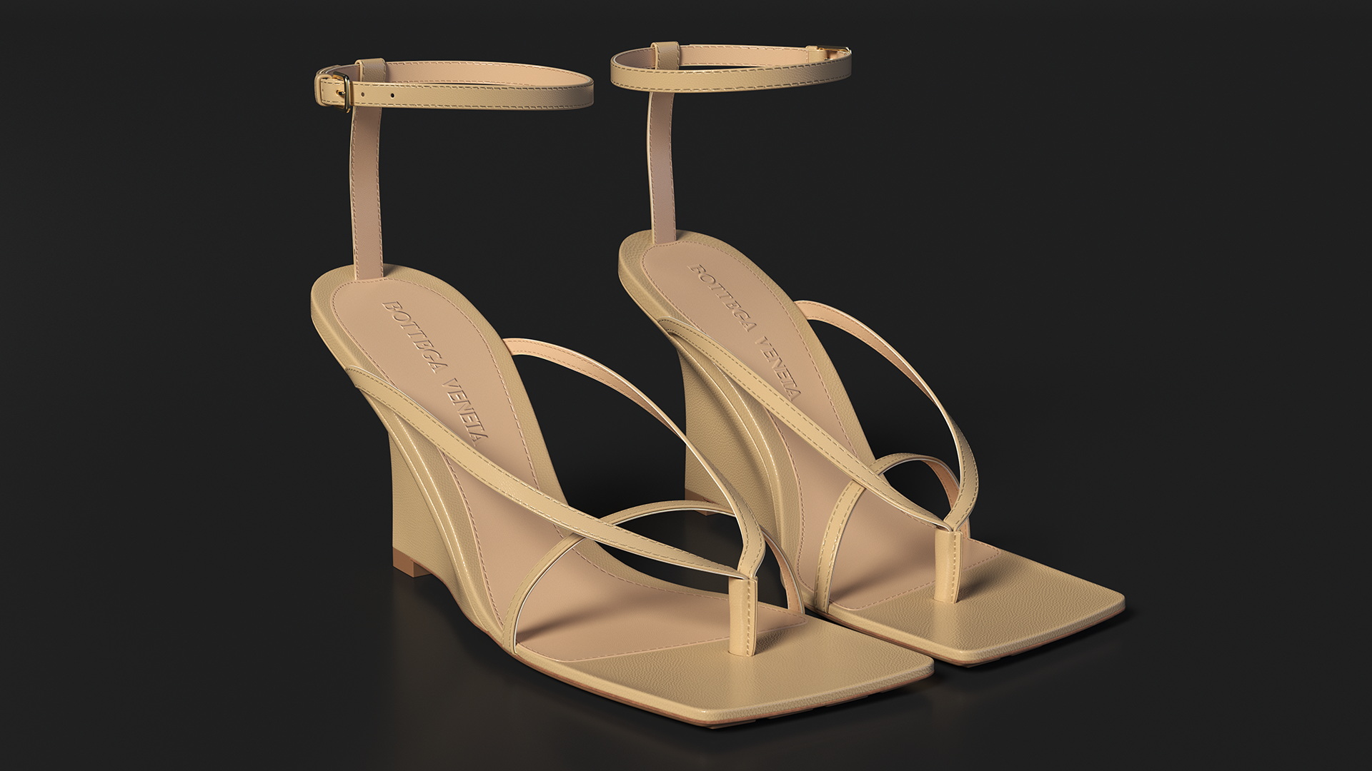 Bottega Veneta Stretch Wedge Sandals Beige 3D