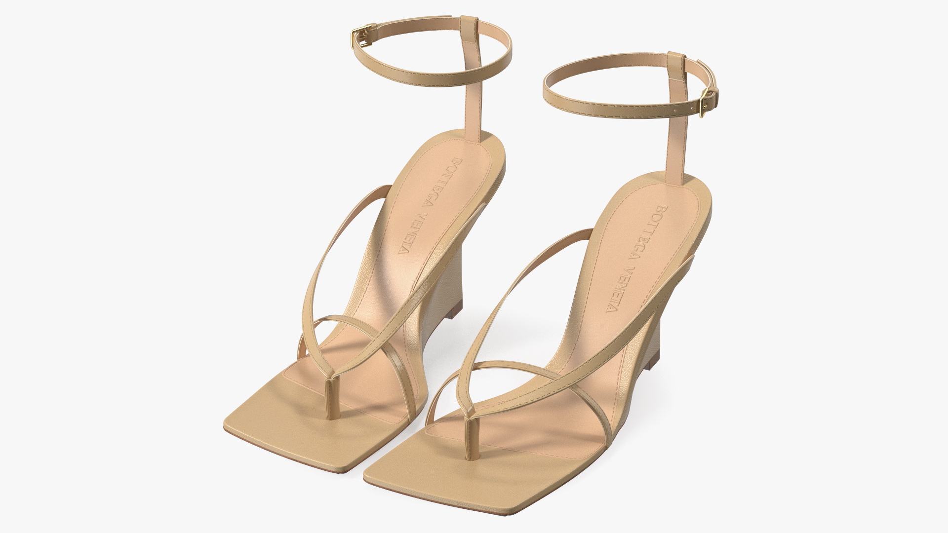 Bottega Veneta Stretch Wedge Sandals Beige 3D