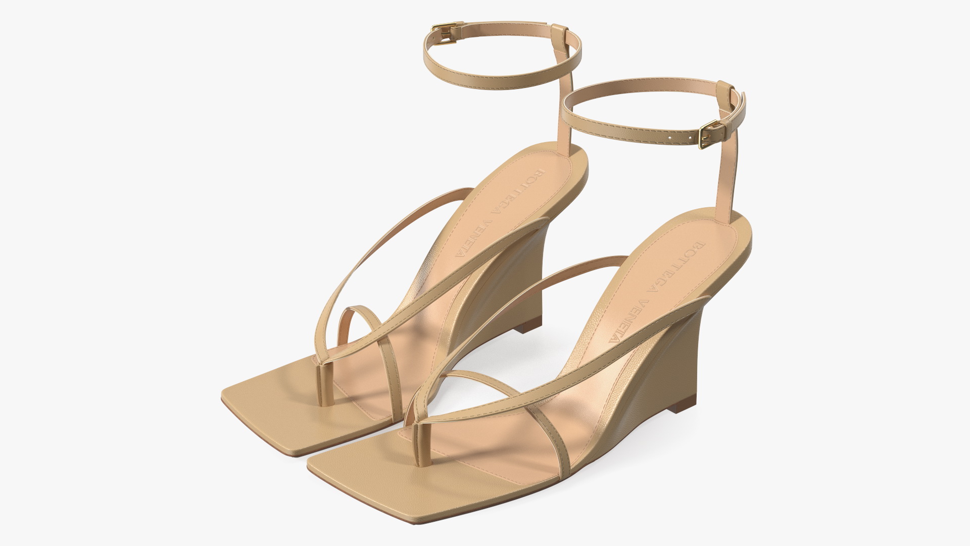 Bottega Veneta Stretch Wedge Sandals Beige 3D