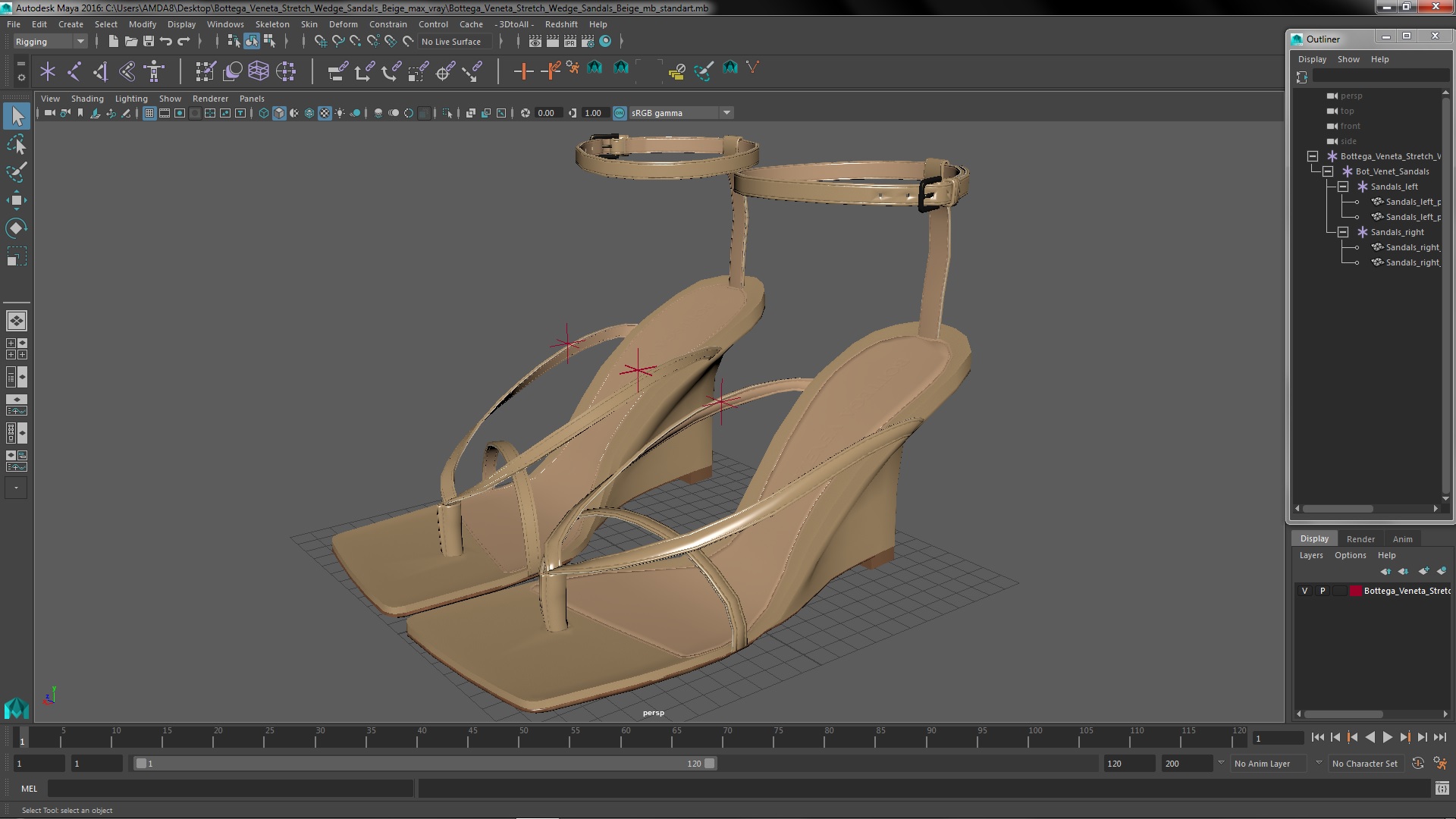 Bottega Veneta Stretch Wedge Sandals Beige 3D