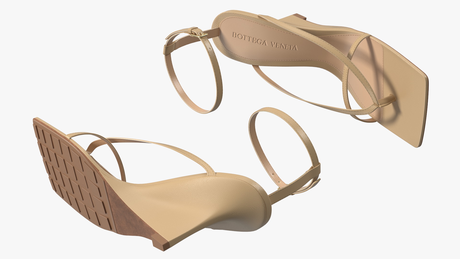 Bottega Veneta Stretch Wedge Sandals Beige 3D