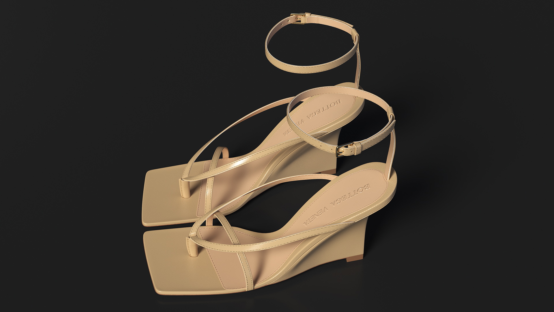 Bottega Veneta Stretch Wedge Sandals Beige 3D