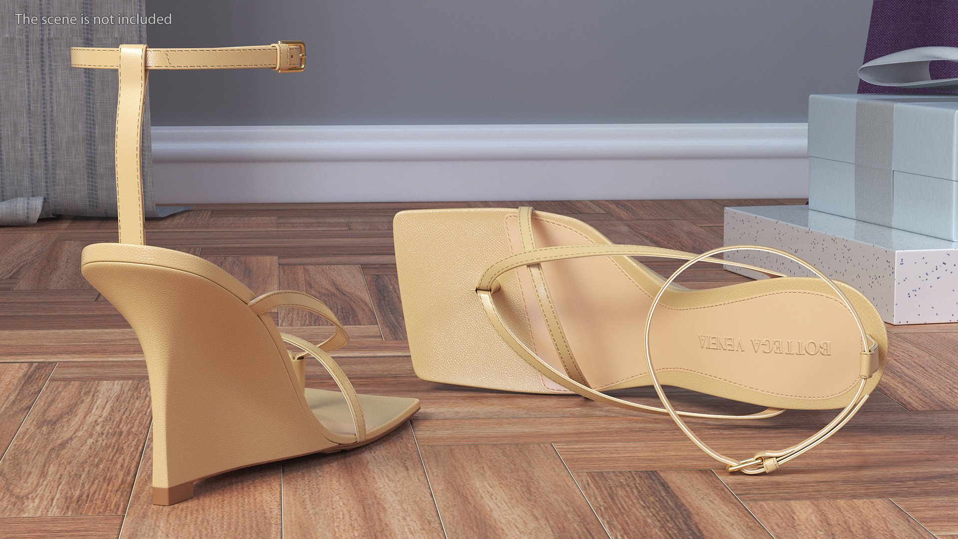 Bottega Veneta Stretch Wedge Sandals Beige 3D