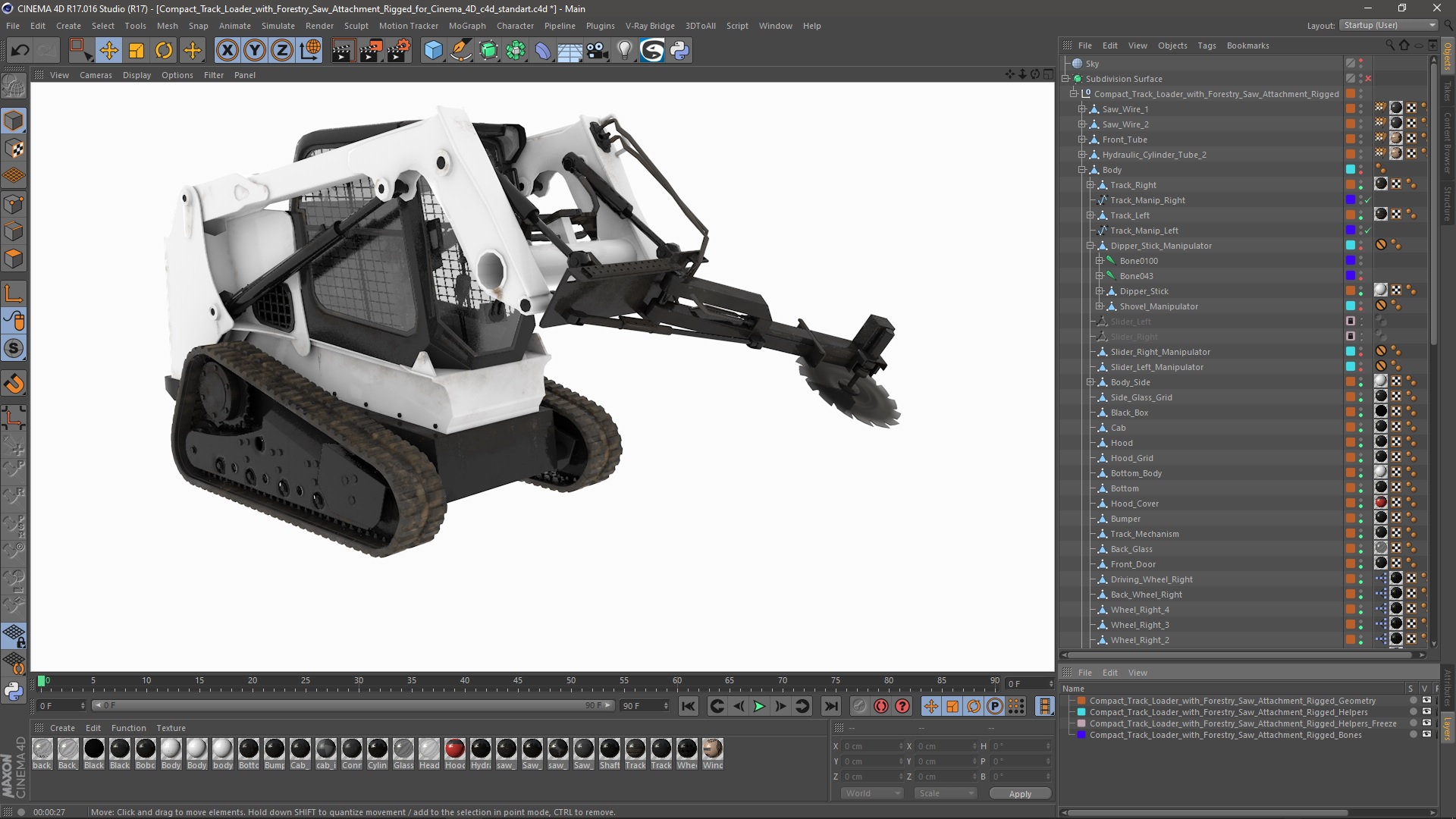 3D model Compact Track Loader with Forestry Saw Attachment Rigged for Cinema 4D