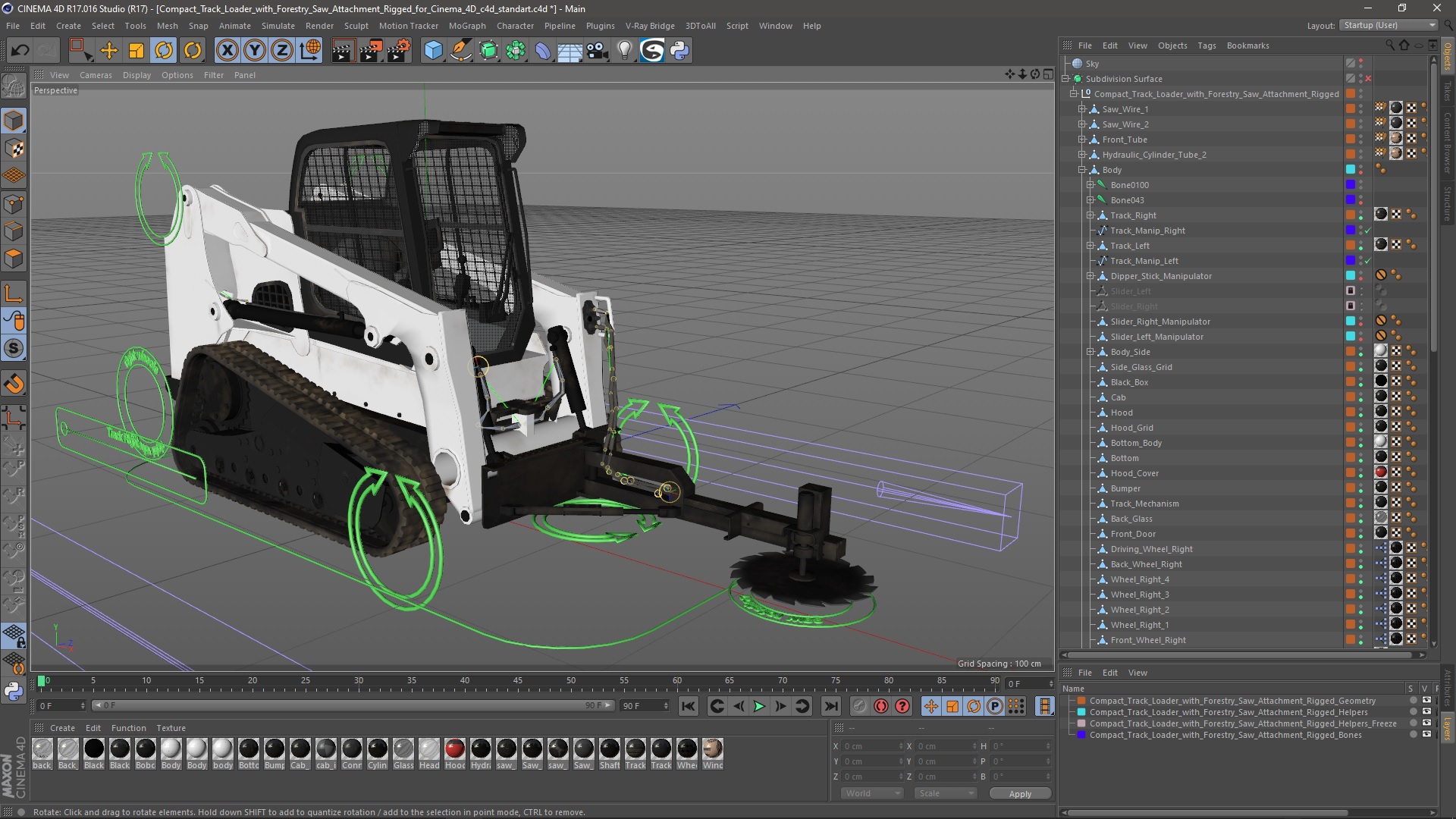 3D model Compact Track Loader with Forestry Saw Attachment Rigged for Cinema 4D