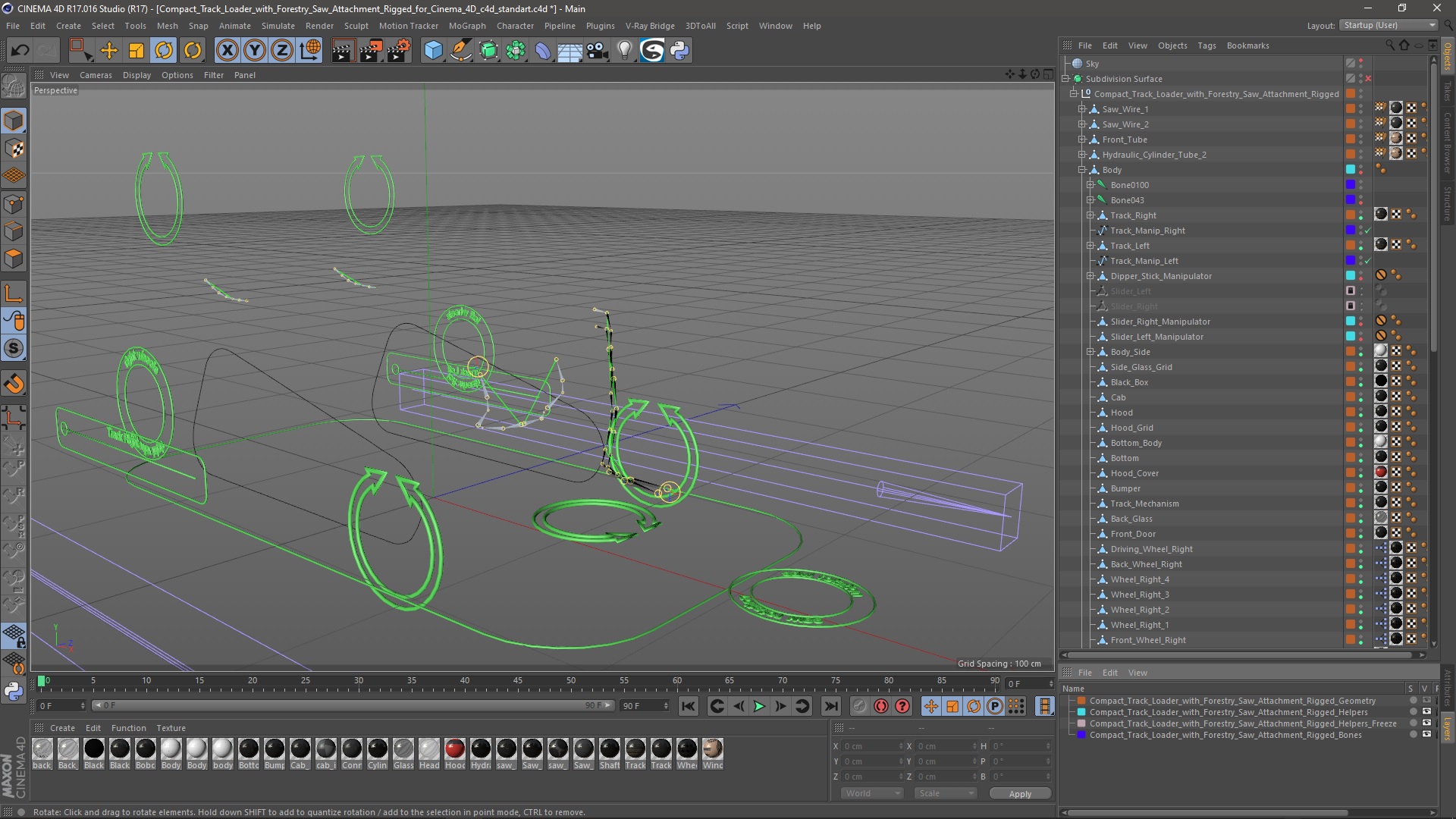 3D model Compact Track Loader with Forestry Saw Attachment Rigged for Cinema 4D