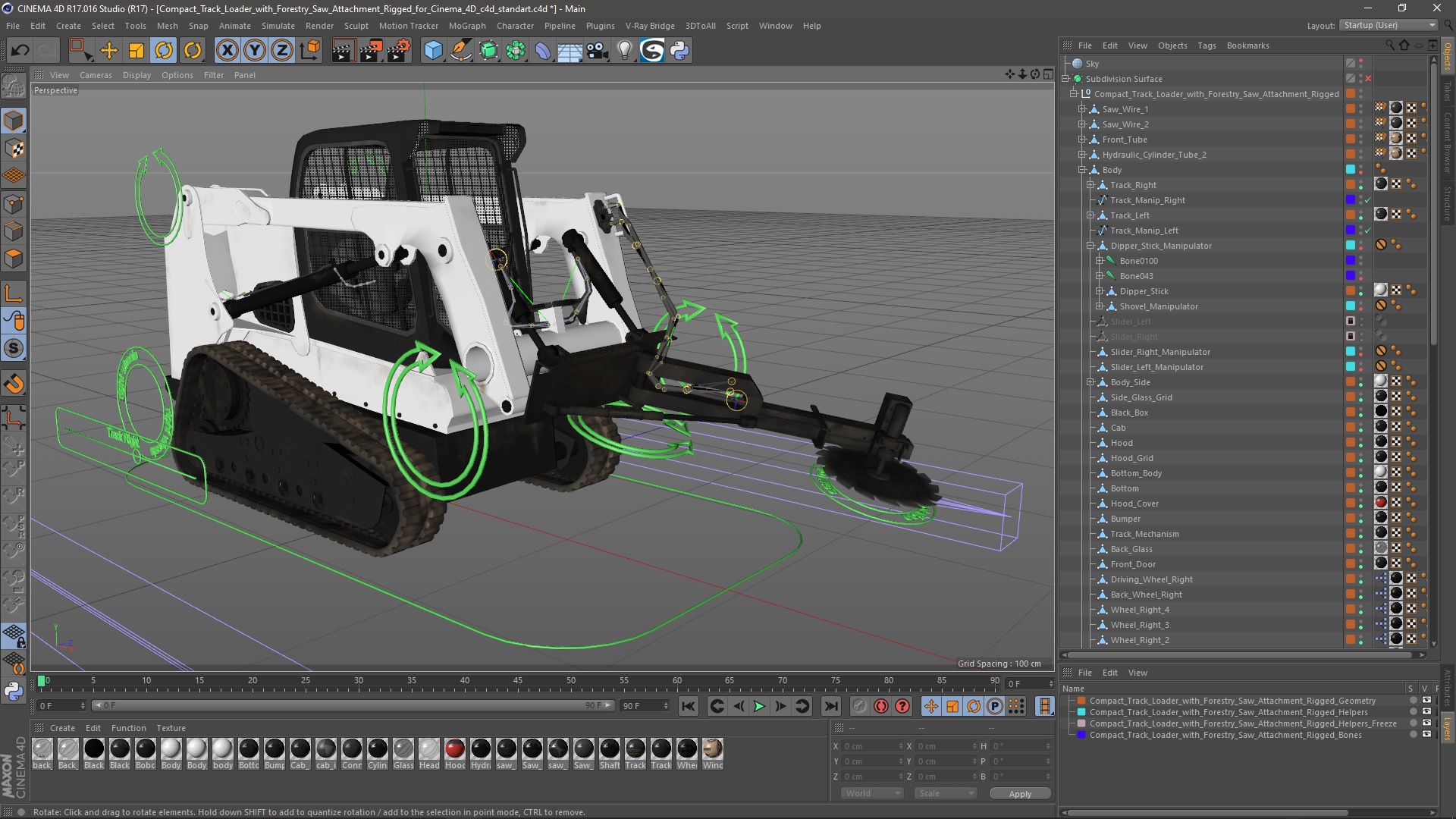 3D model Compact Track Loader with Forestry Saw Attachment Rigged for Cinema 4D