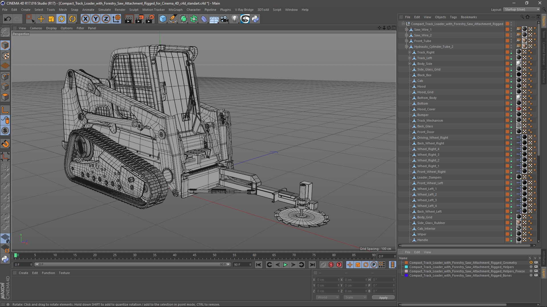 3D model Compact Track Loader with Forestry Saw Attachment Rigged for Cinema 4D