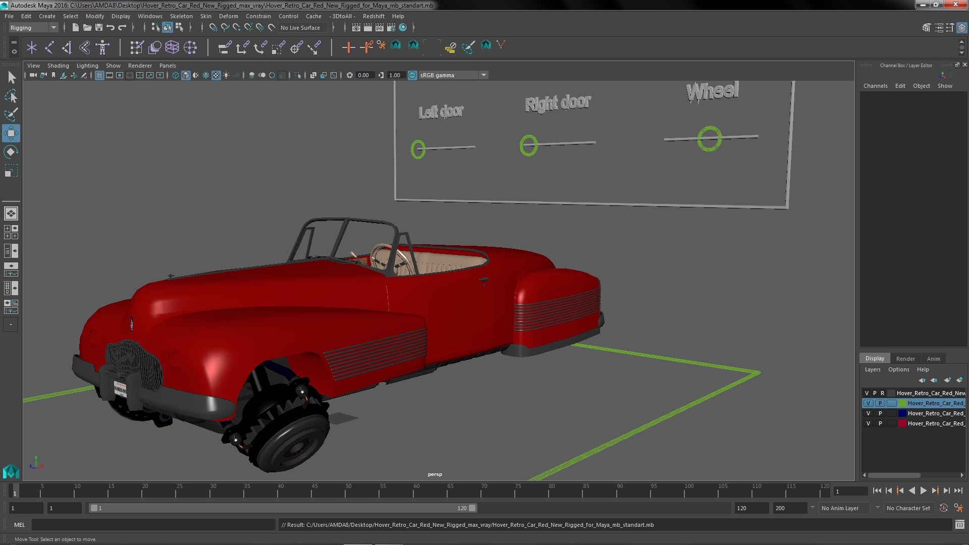 Hover Retro Car Red New Rigged for Maya 3D model