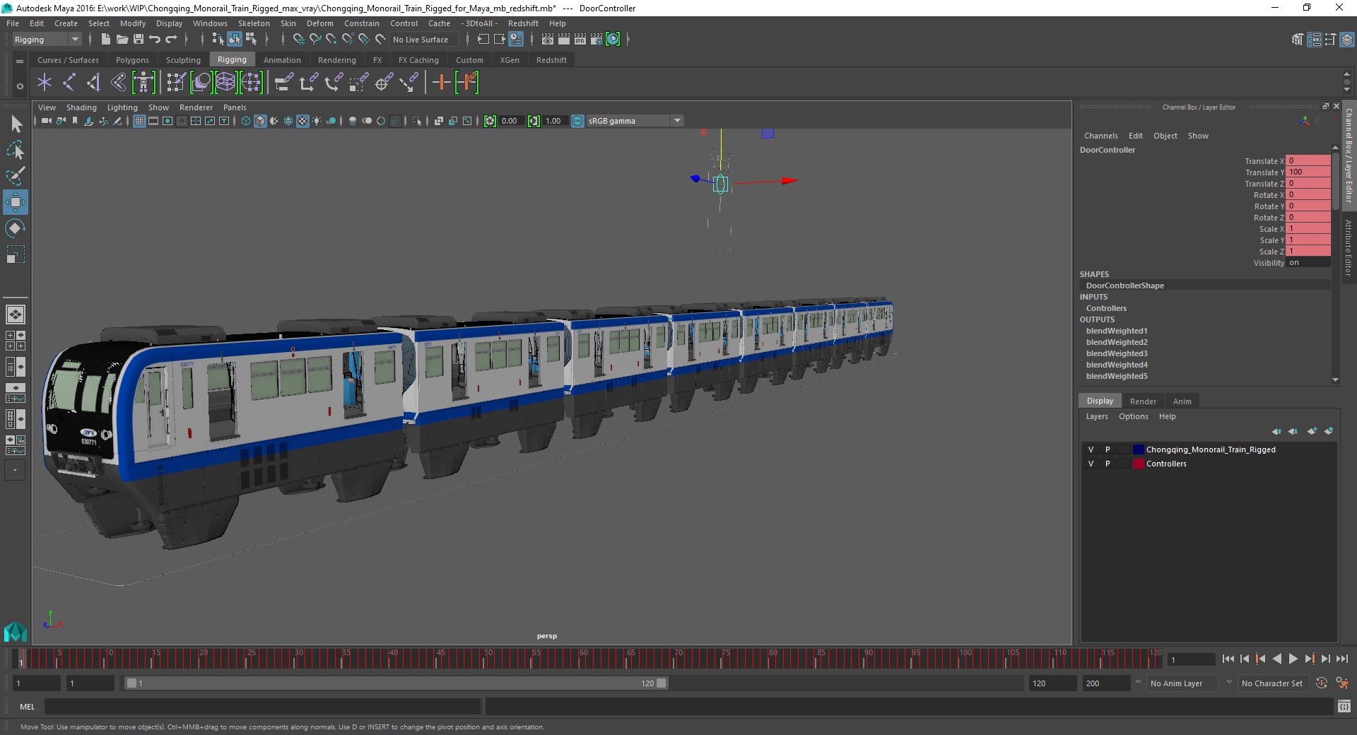 3D model Chongqing Monorail Train Rigged for Maya