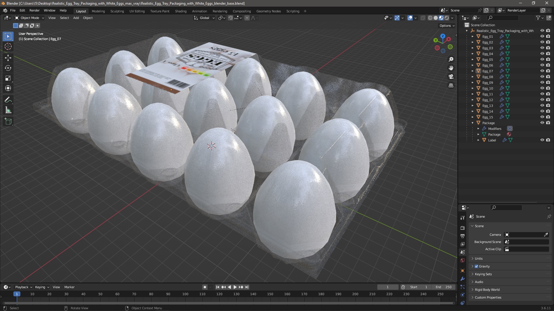 Realistic Egg Tray Packaging with White Eggs 3D model