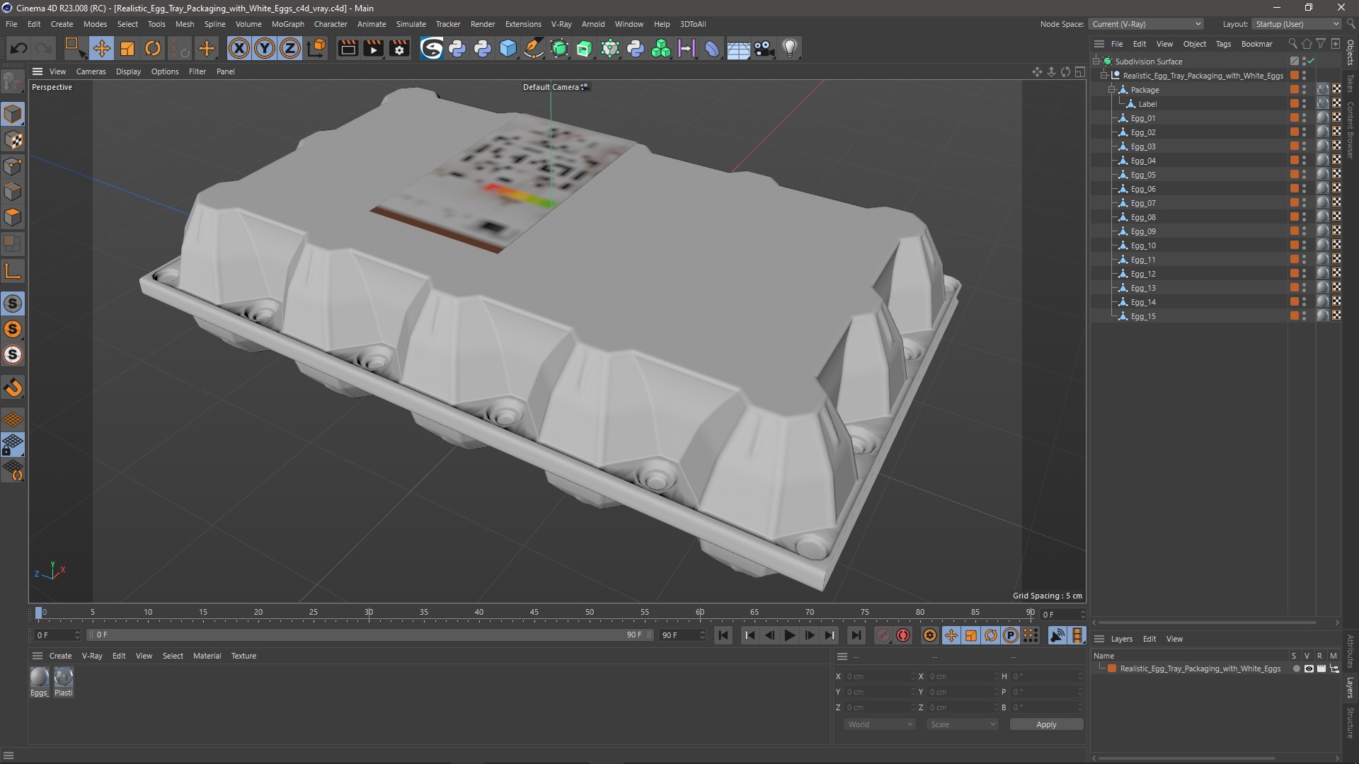 Realistic Egg Tray Packaging with White Eggs 3D model