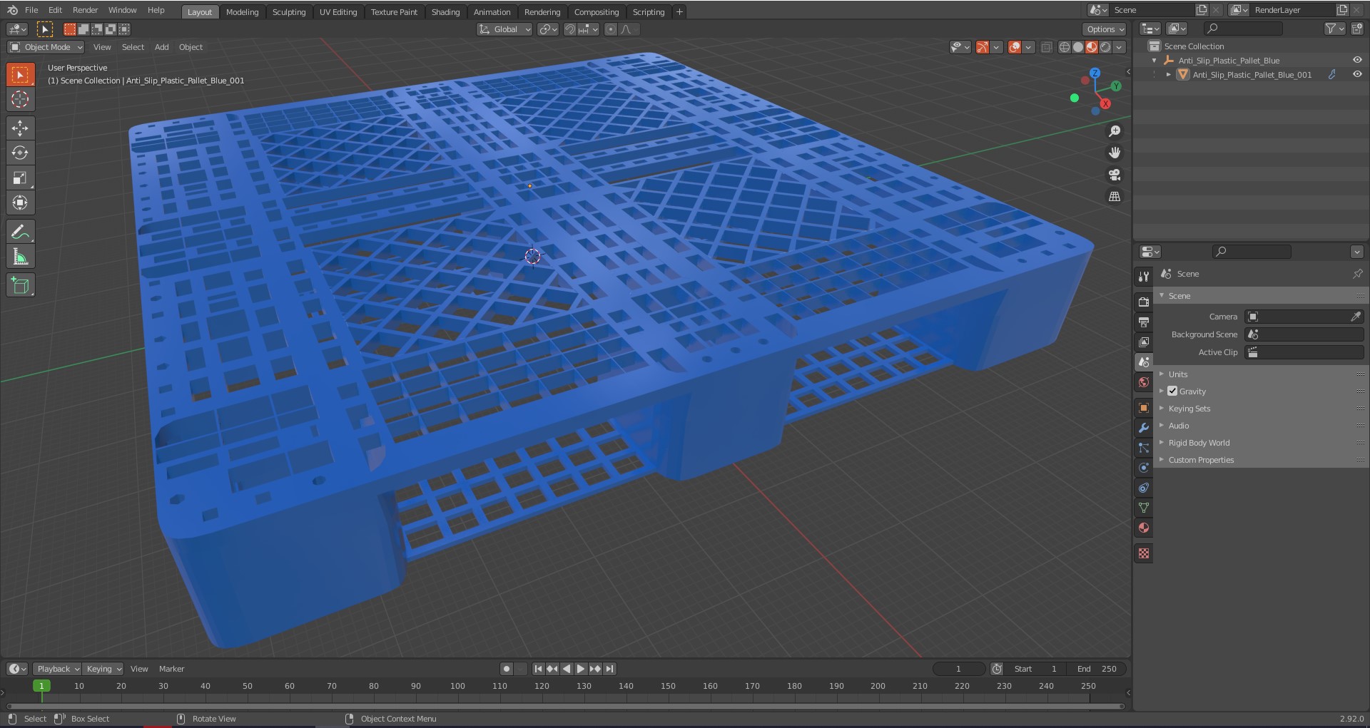 Anti Slip Plastic Pallet Blue 3D model