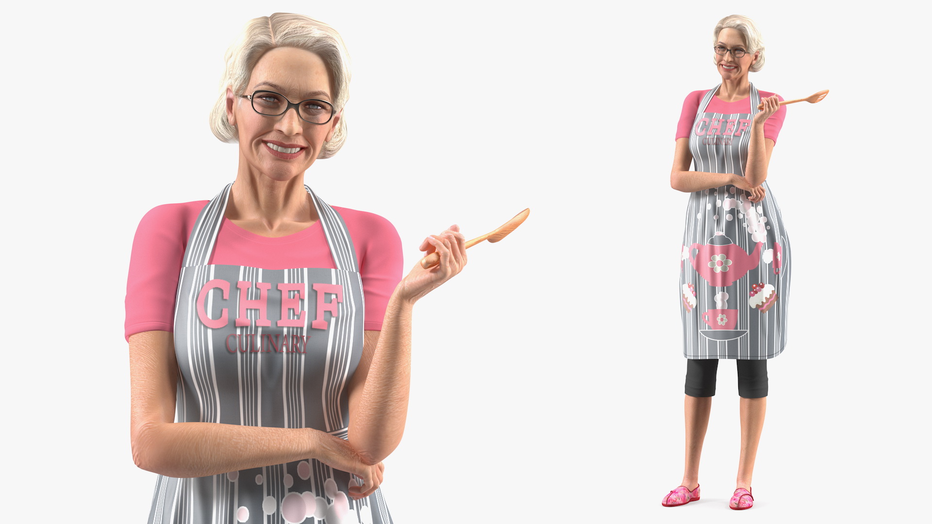 Elderly Woman Wearing Kitchen Apron Rigged 3D