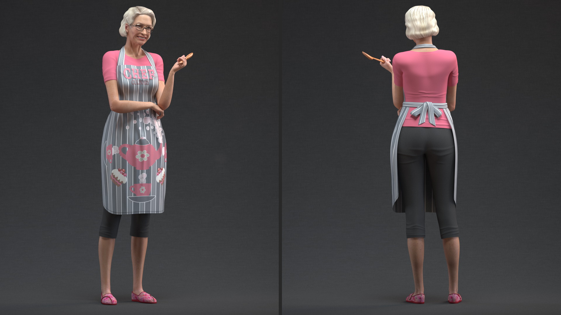Elderly Woman Wearing Kitchen Apron Rigged 3D