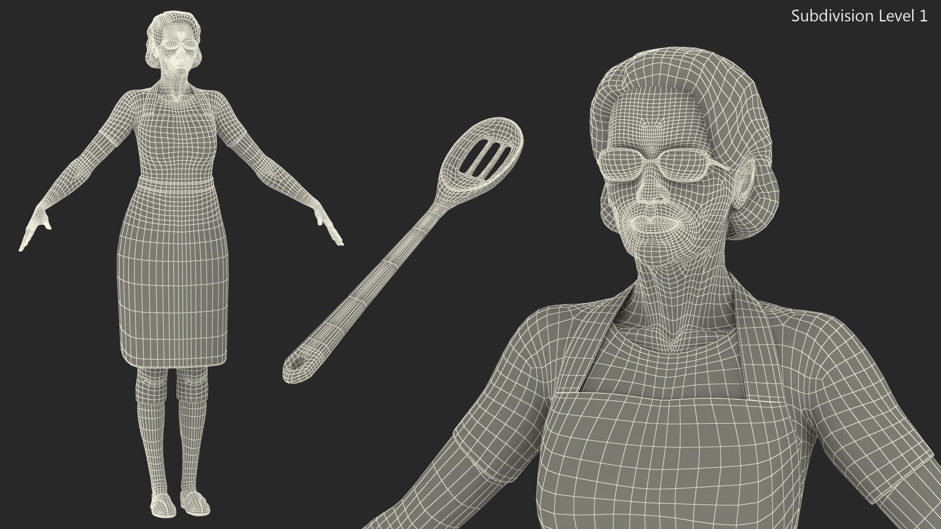 Elderly Woman Wearing Kitchen Apron Rigged 3D