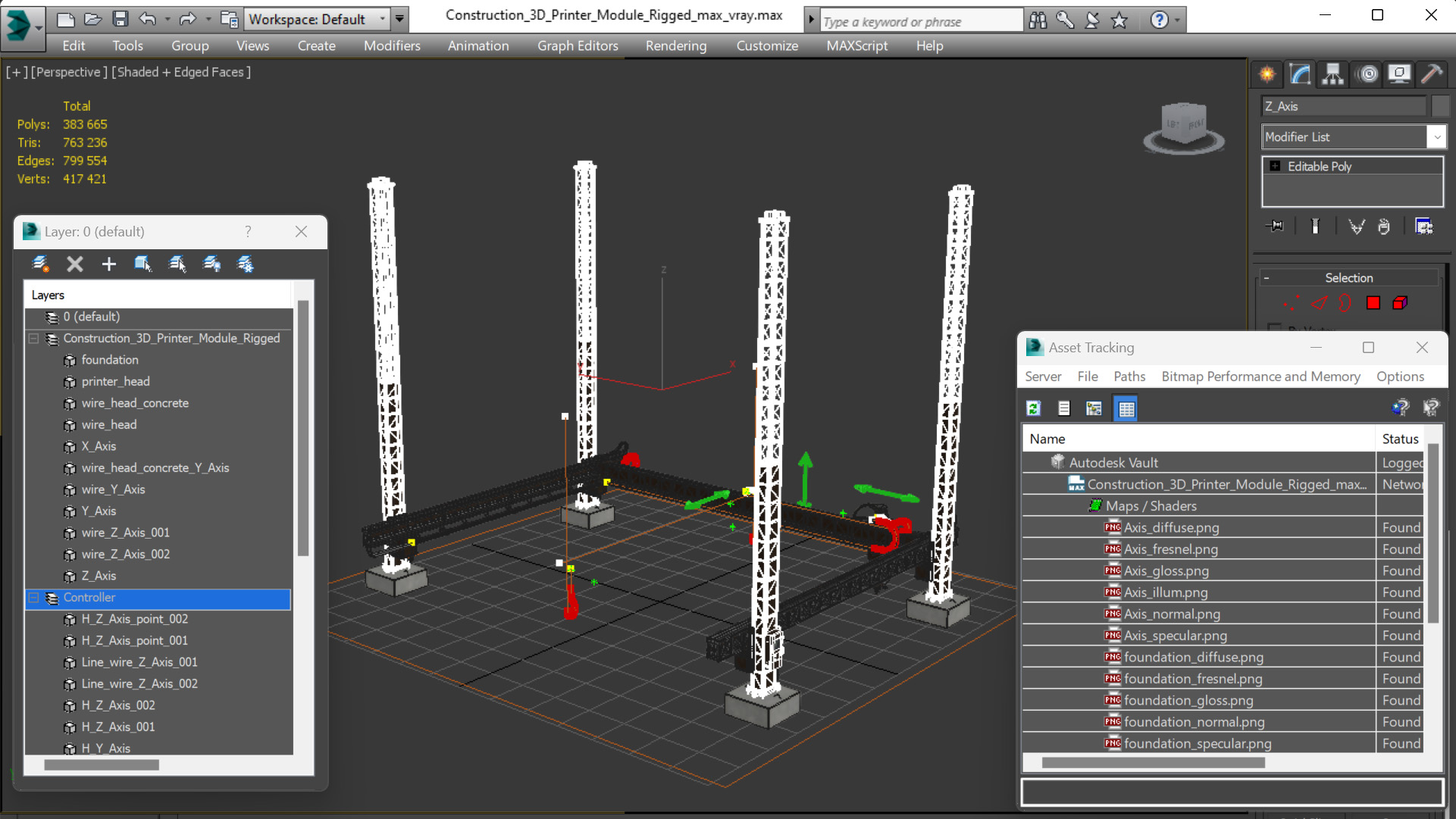 3D Construction 3D Printer Module Rigged for Cinema 4D