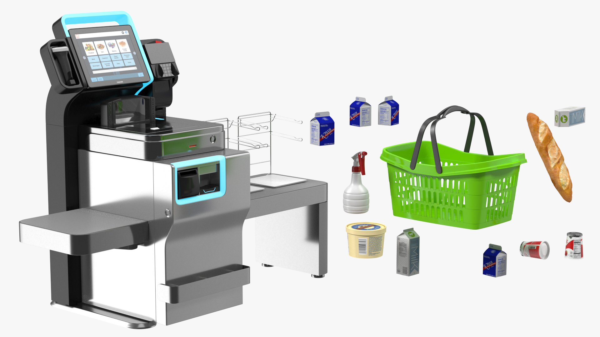 Toshiba Self Checkout System with Shopping Basket 3D model