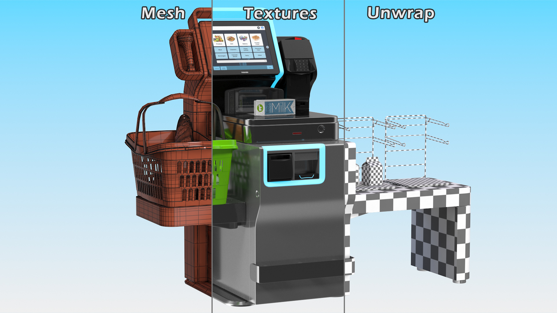 Toshiba Self Checkout System with Shopping Basket 3D model