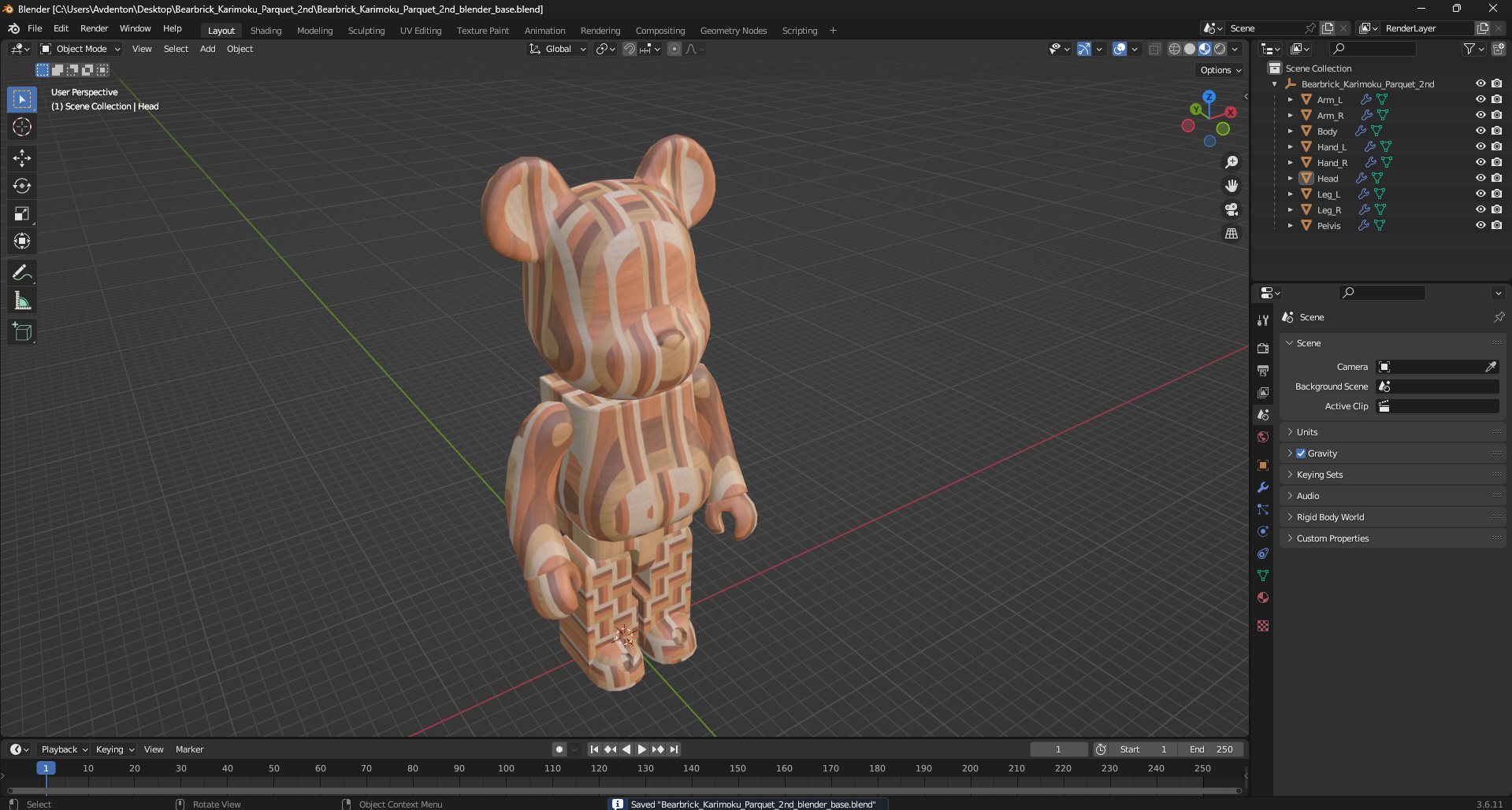 3D model Bearbrick Karimoku Parquet 2nd