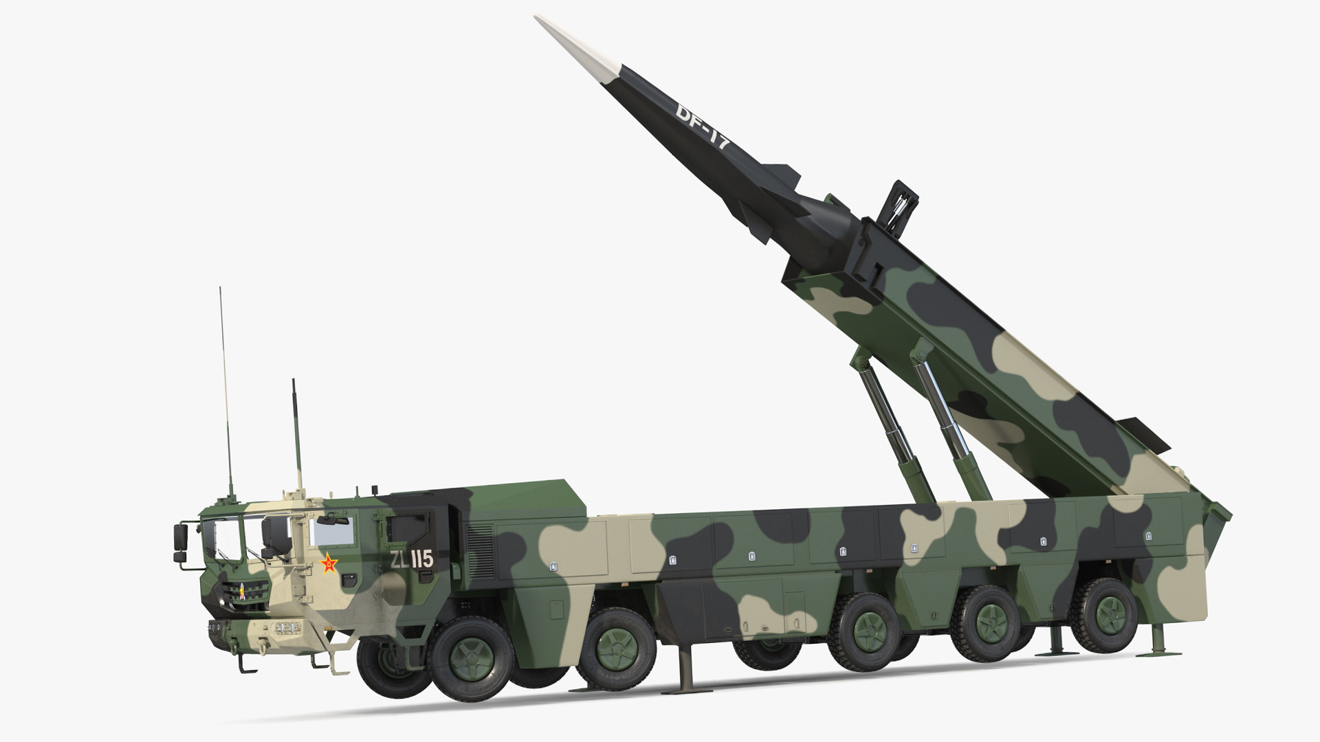 DF-17 Missile on Road Mobile Vehicle Rigged for Cinema 4D 3D