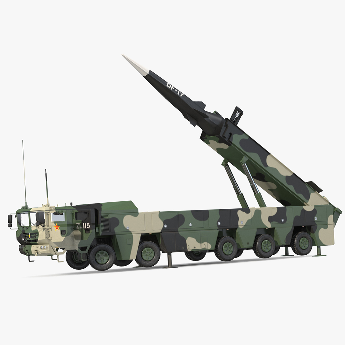 DF-17 Missile on Road Mobile Vehicle Rigged for Cinema 4D 3D