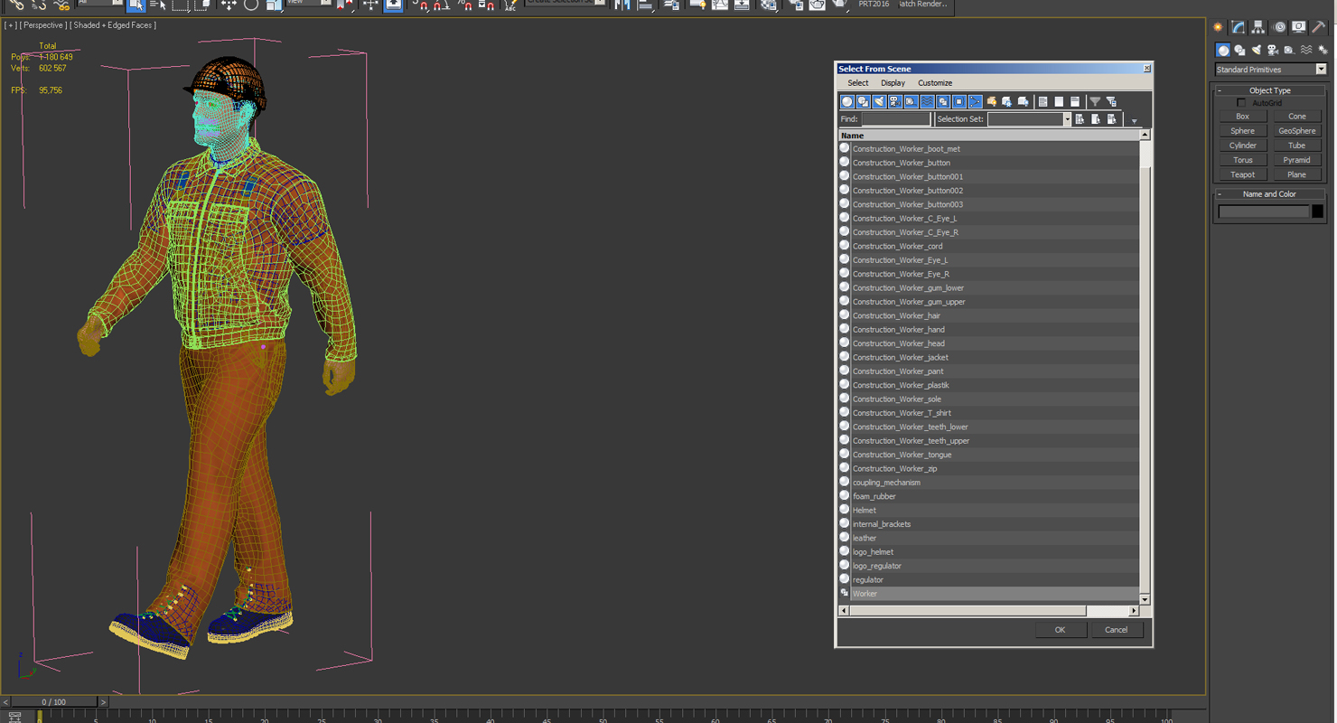 Worker Orange Uniform with Hardhat Walking Pose 3D