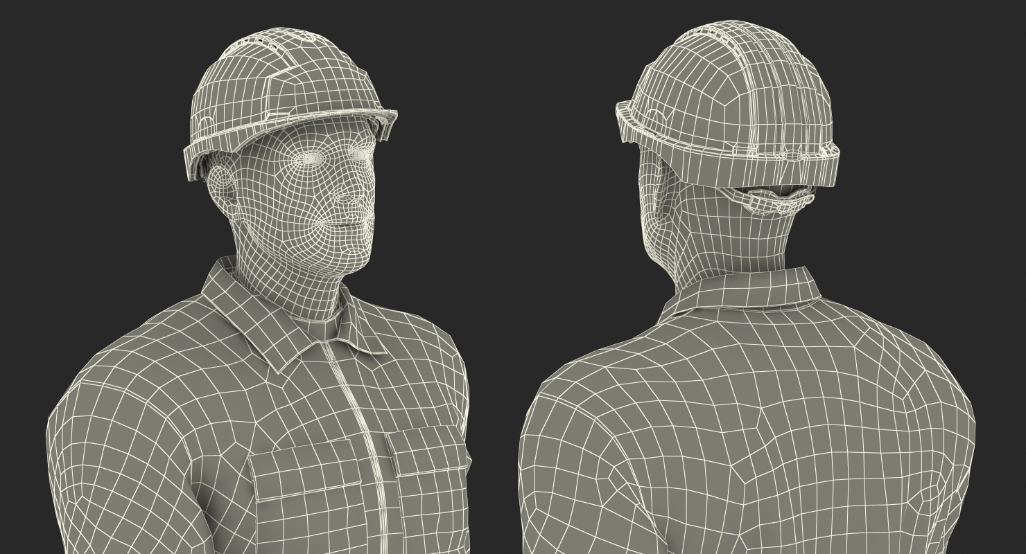 Worker Orange Uniform with Hardhat Walking Pose 3D