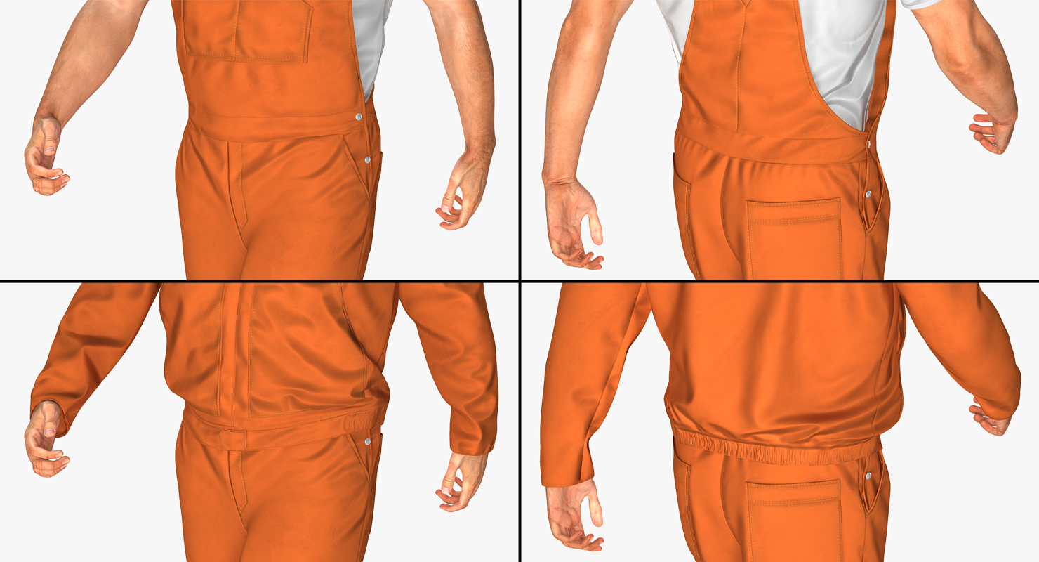 Worker Orange Uniform with Hardhat Walking Pose 3D