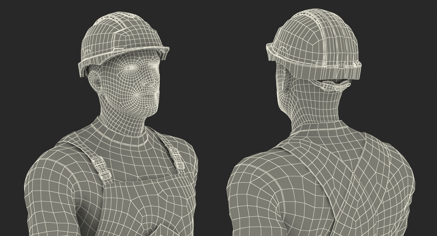 Worker Orange Uniform with Hardhat Walking Pose 3D