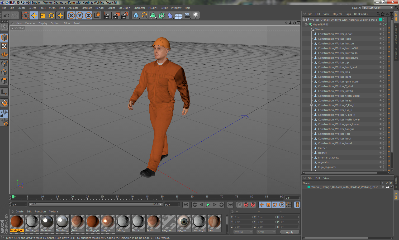 Worker Orange Uniform with Hardhat Walking Pose 3D