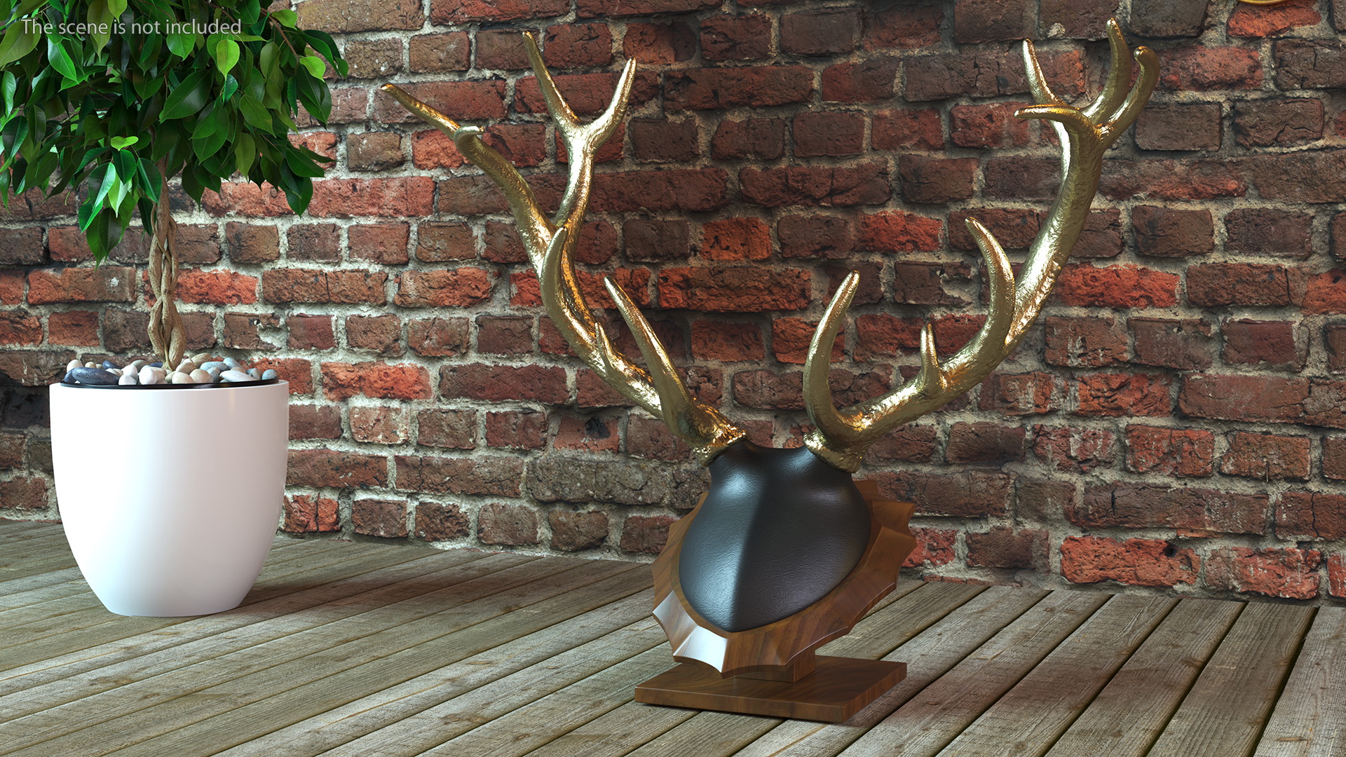 3D Stag Antlers on a Pedestal Gold Plated model